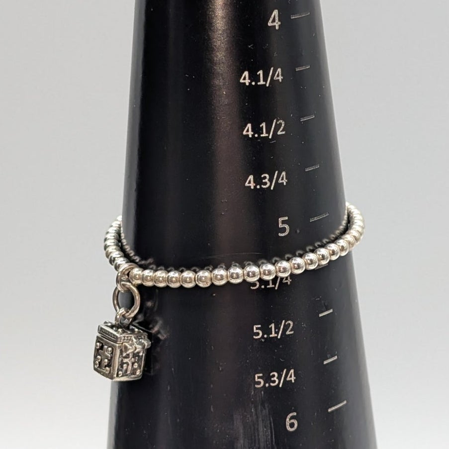 SILPADA 925 Sterling Silver Beaded Stretch Prayer Box Charm Bracelet