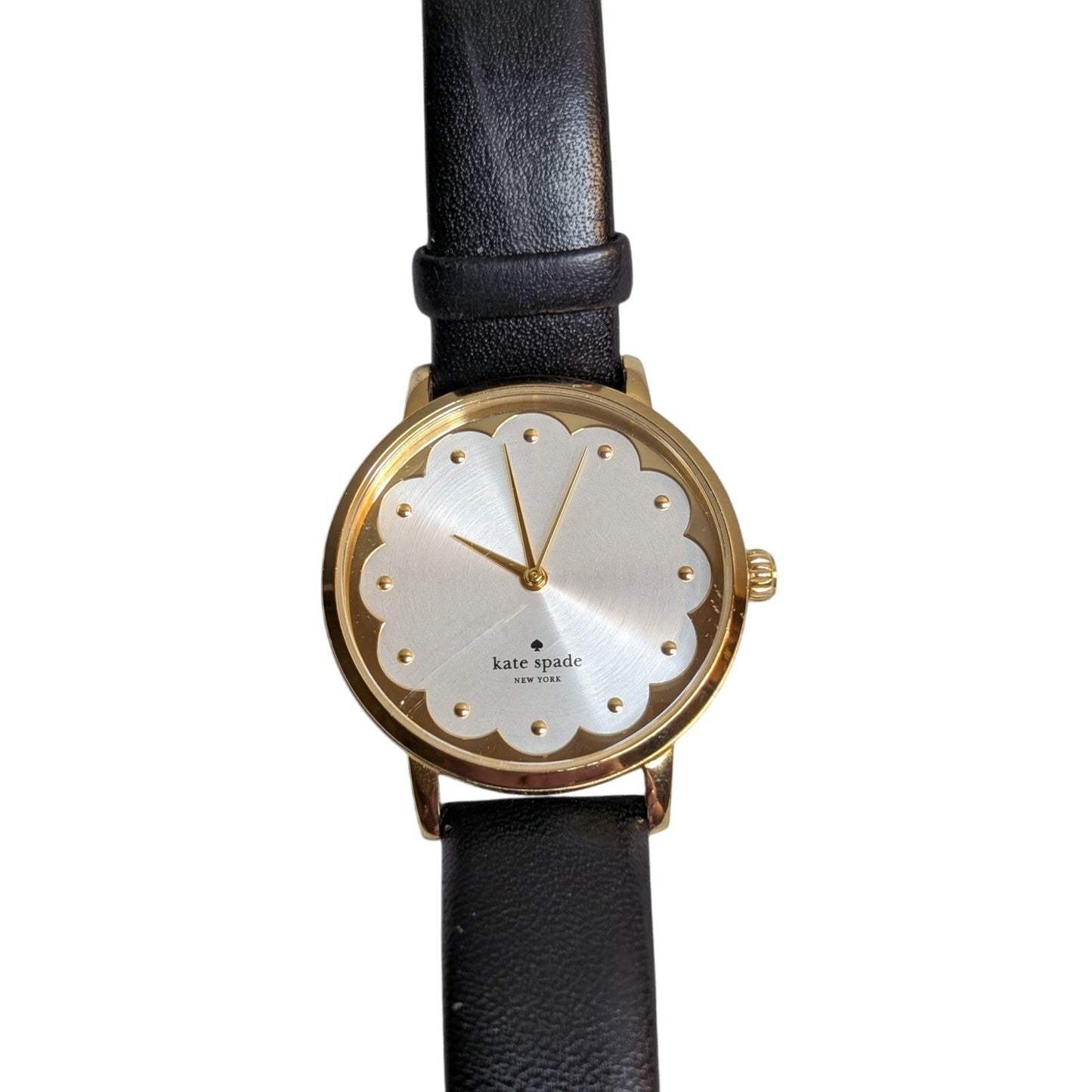 Kate Spade New York Metro Scallop Three-Hand Black Leather Watch