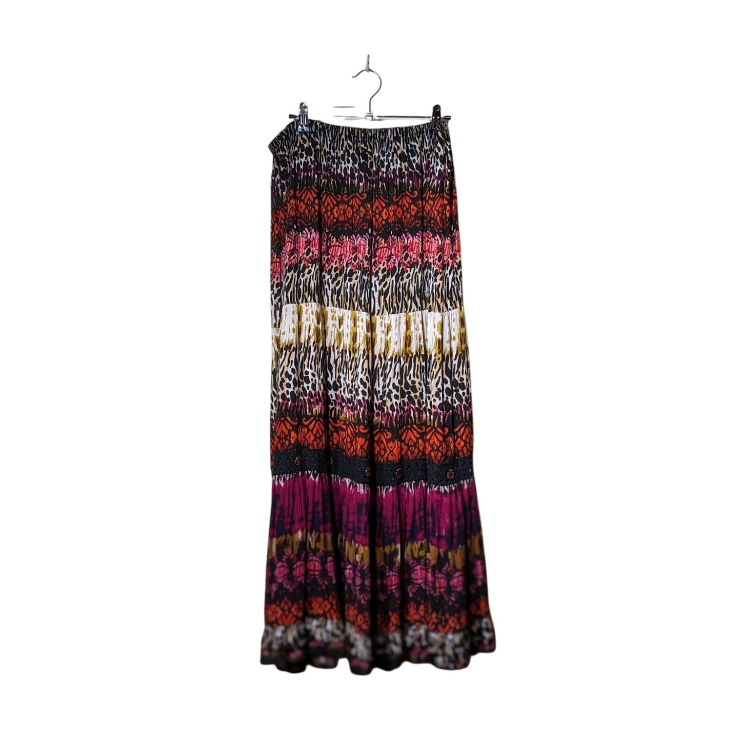Forbidden Los Angeles Gauzy Animal Print Tribal Tiered Skirt Womens Sz L
