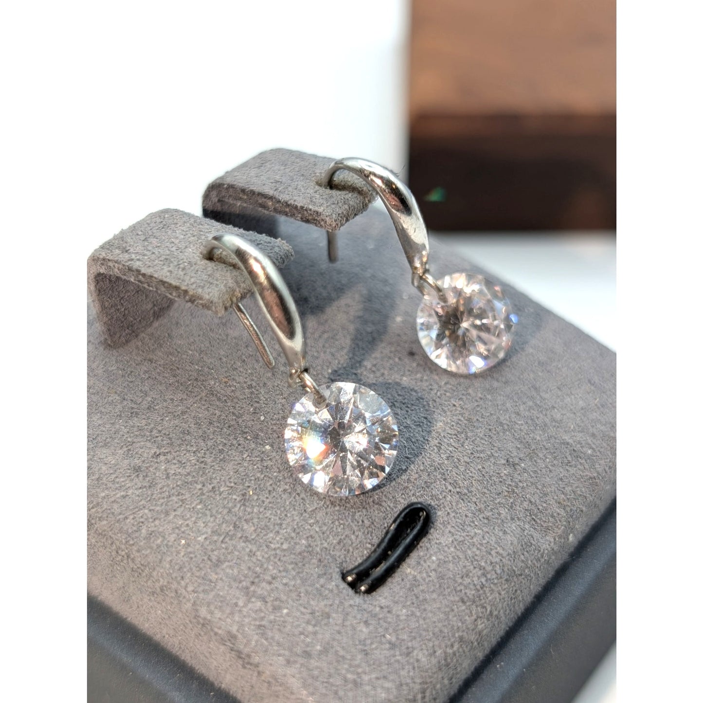 925 Sterling Silver Approx. 9mm CZ Dangle Earrings