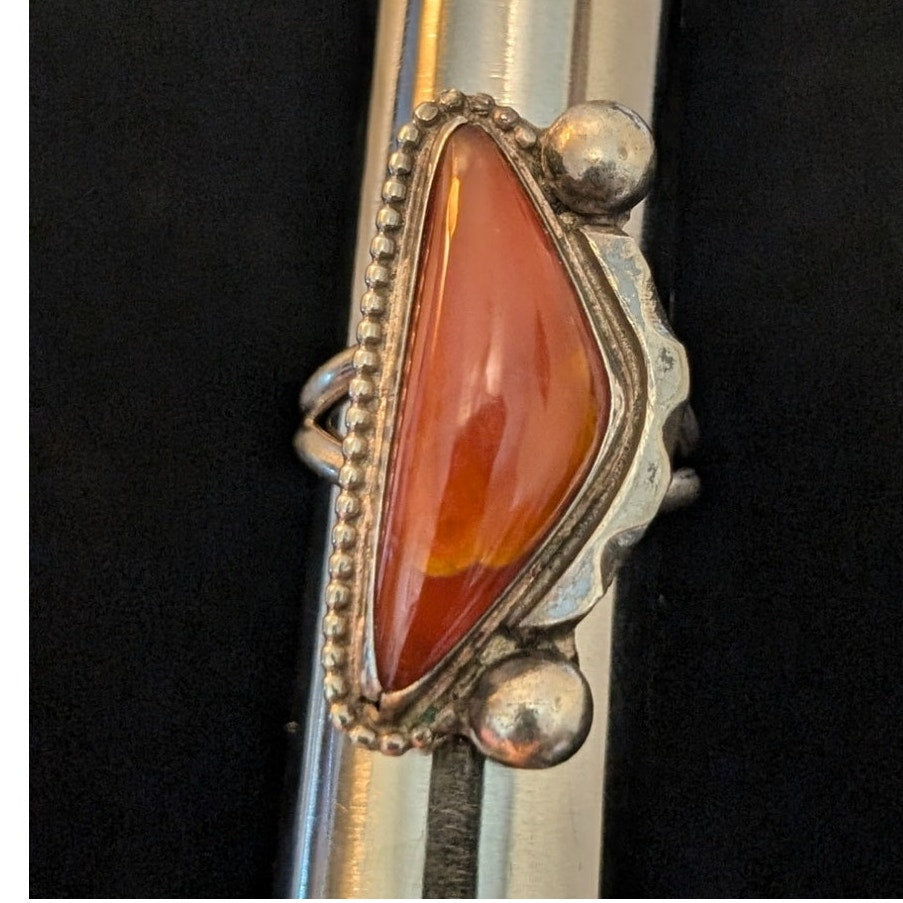 Vintage Navajo Native American Red Stone 925 Sterling Silver Ring Size 6.5