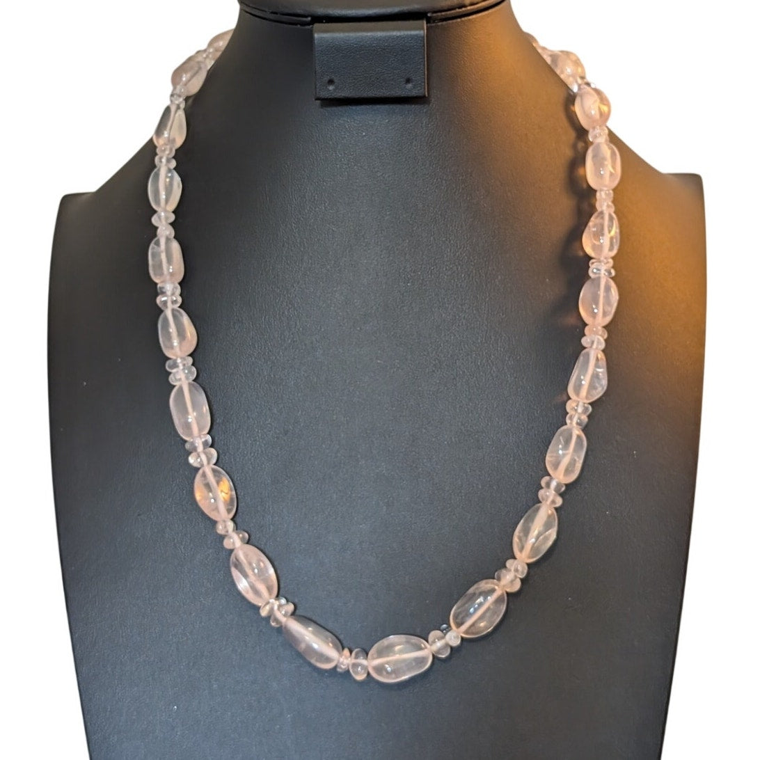 Vintage Rose Quartz 24" Bead Barrel Clasp Necklace