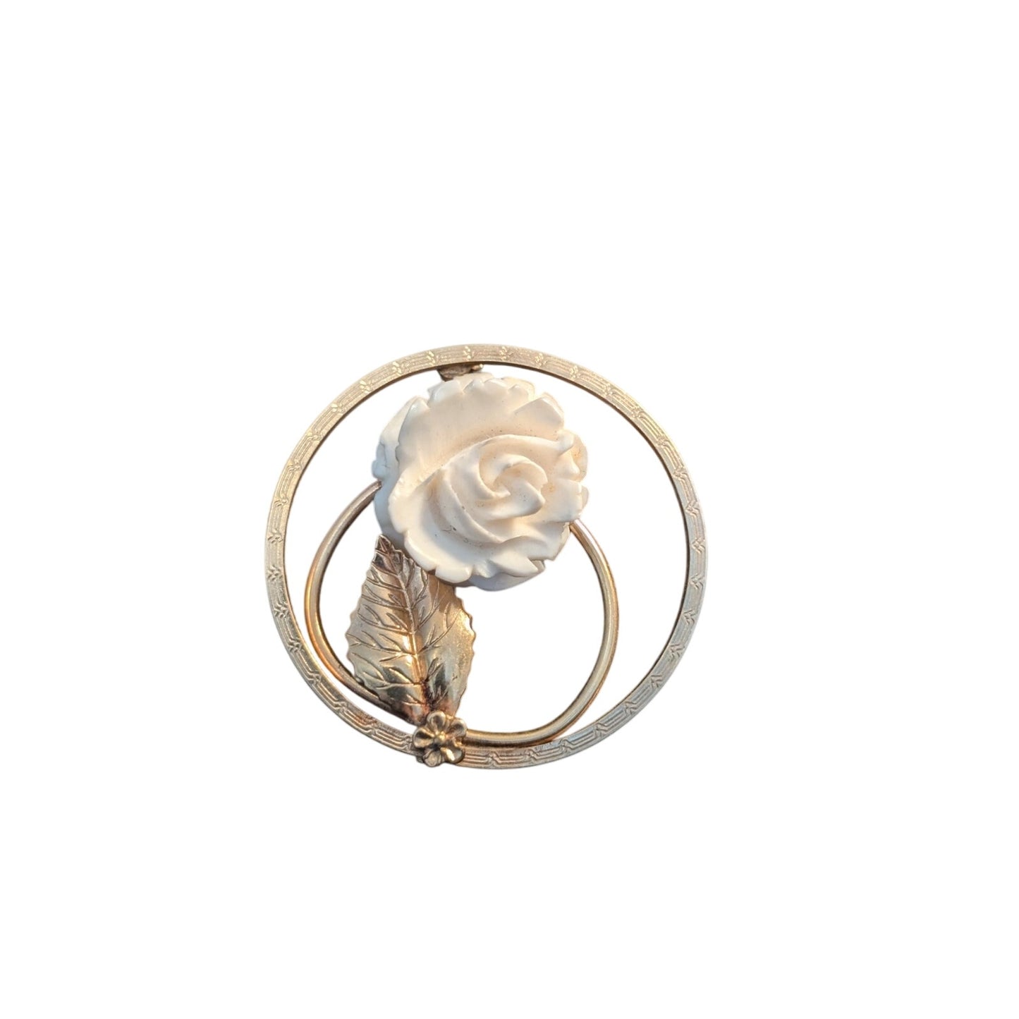 Vintage 4 Winard 12K GF White Carved Rose Flower Leaf Gold Tone Brooch