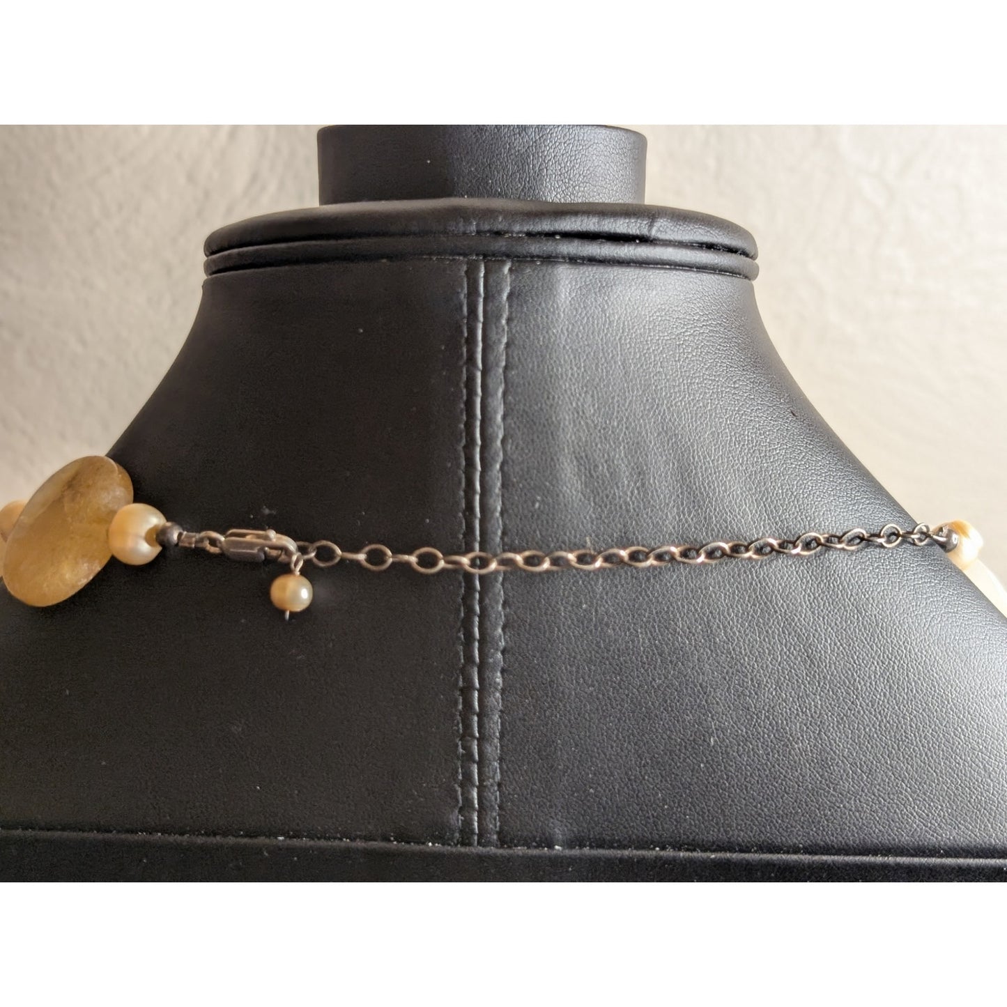 Vintage Sterling Silver Citrine Stone Champagne Genuine Pearl Beaded Necklace
