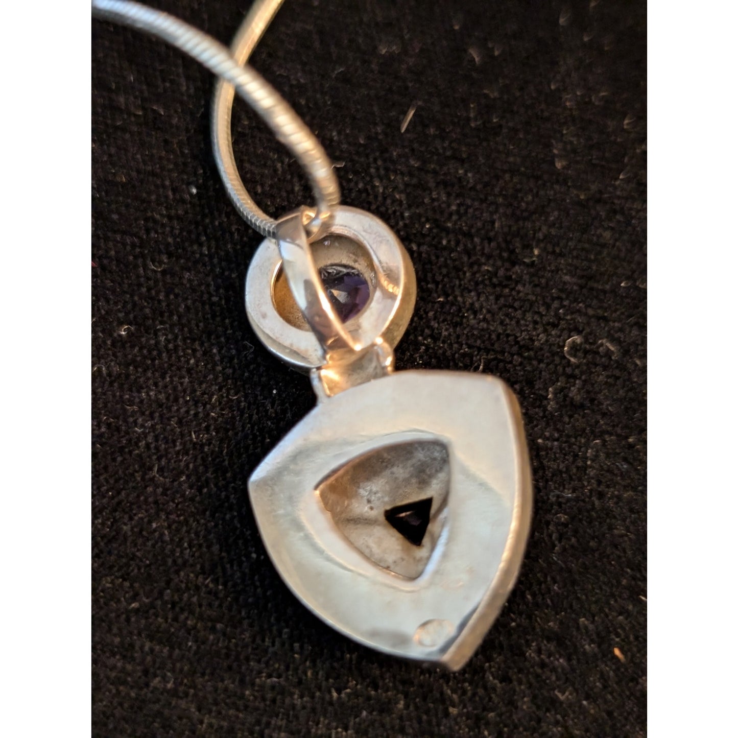 Vintage Chunky 925 Sterling Silver Amethyst Stud Earrings & Pendant Necklace Set