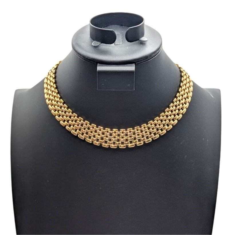 Vintage Gold Tone 3/4" Wide Basket Weave Chain Collar Necklace