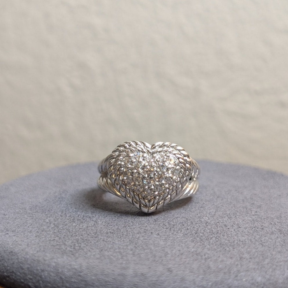 Judith Ripka Classic Diamonique 925 Sterling Silver Cluster Heart Ring Sz 5.75