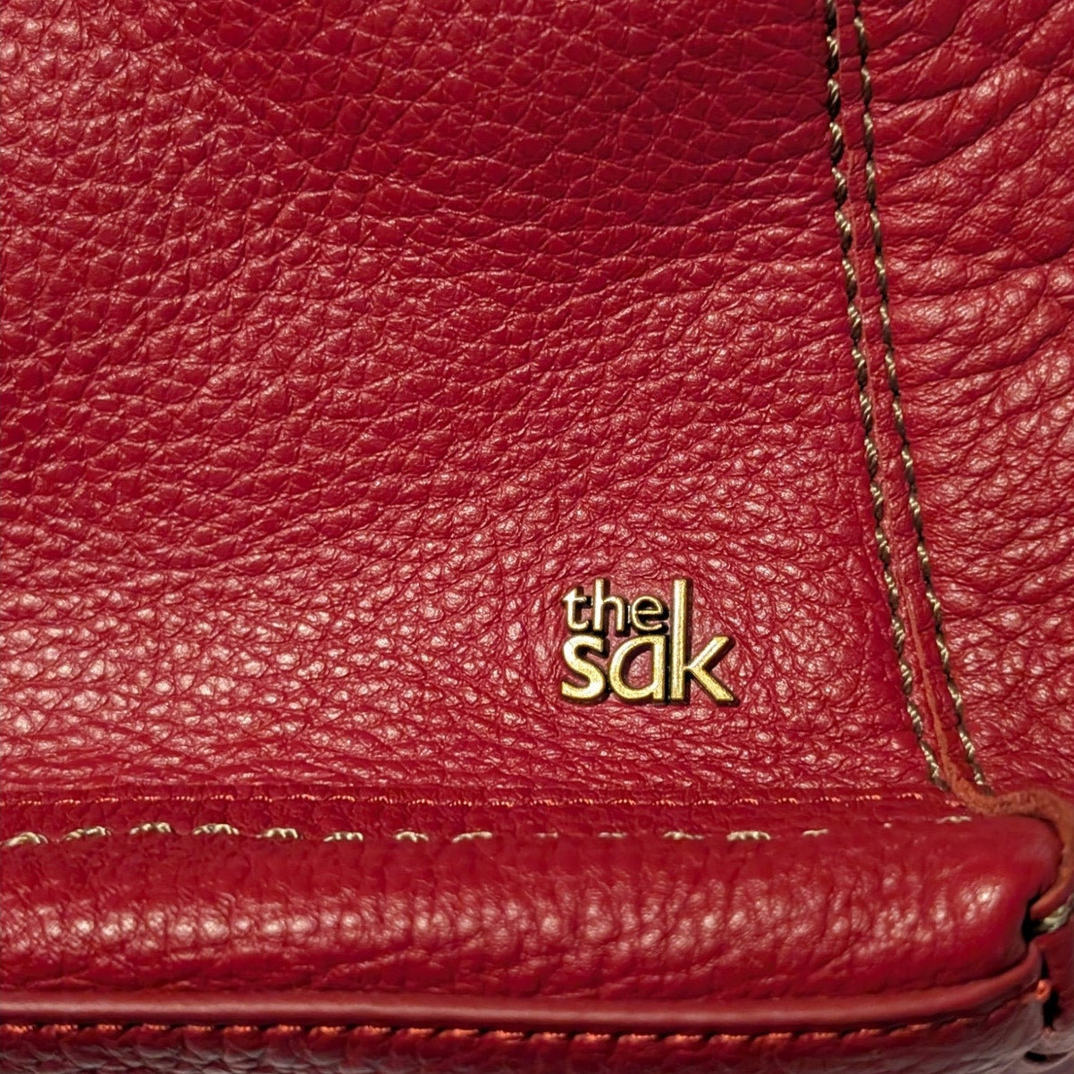 The Sak Red Pebbled Leather Canvas Adjustable Strap Crossbody Purse