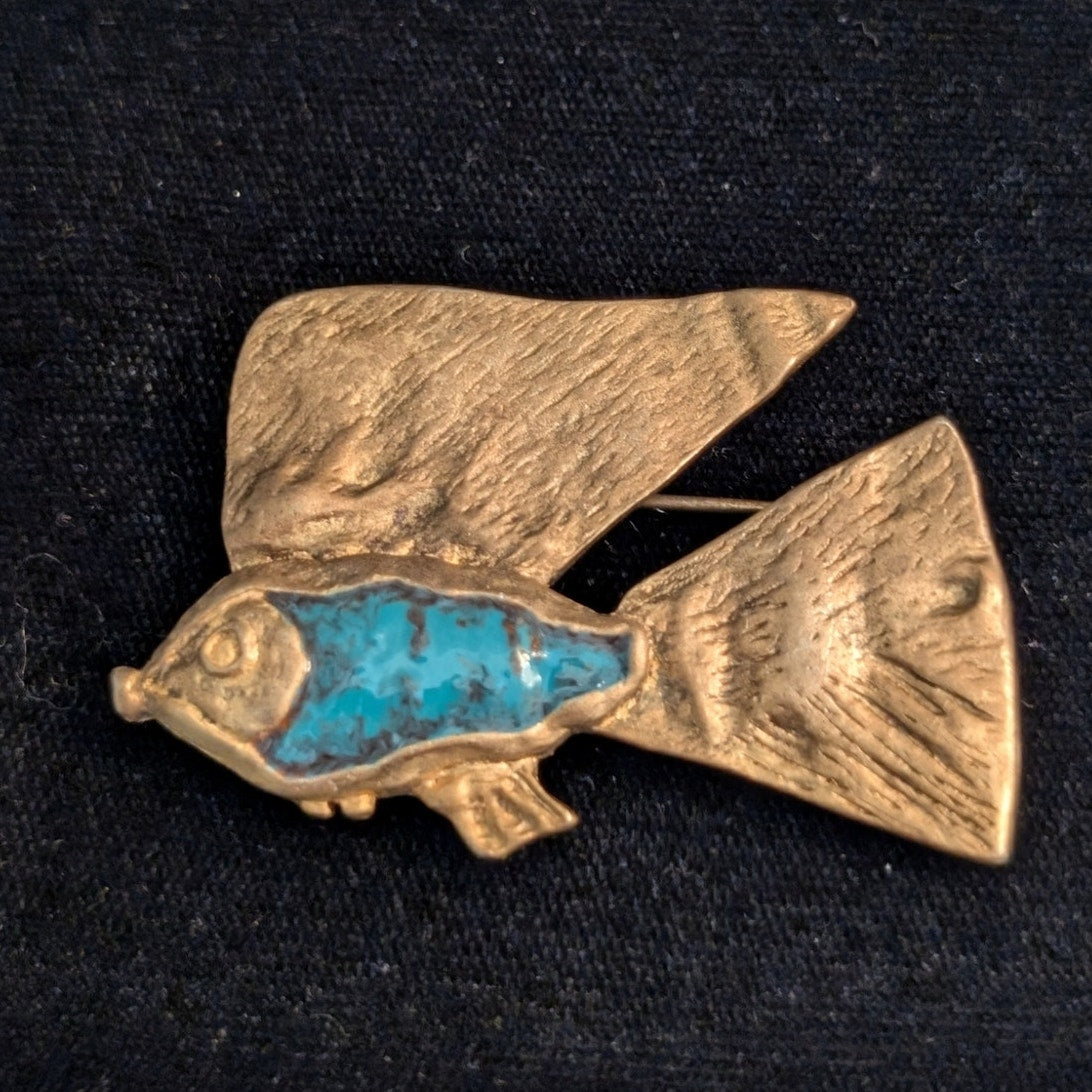 Unsigned Ancient Egyptian Amulet Nekhau Nile Catfish Pendant Brooch