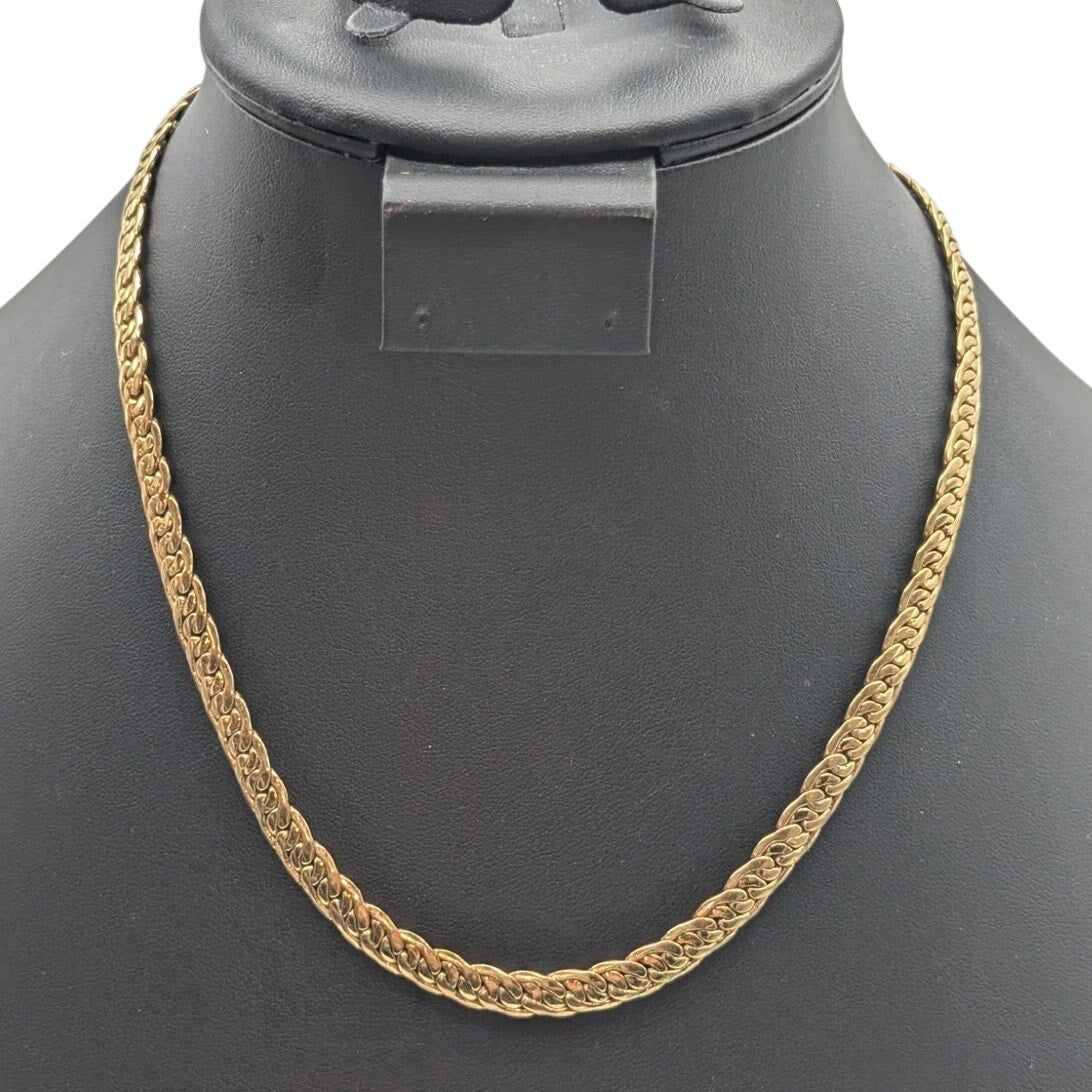Vintage Braided Flat Herringbone Shiny Gold Tone 18" Necklace