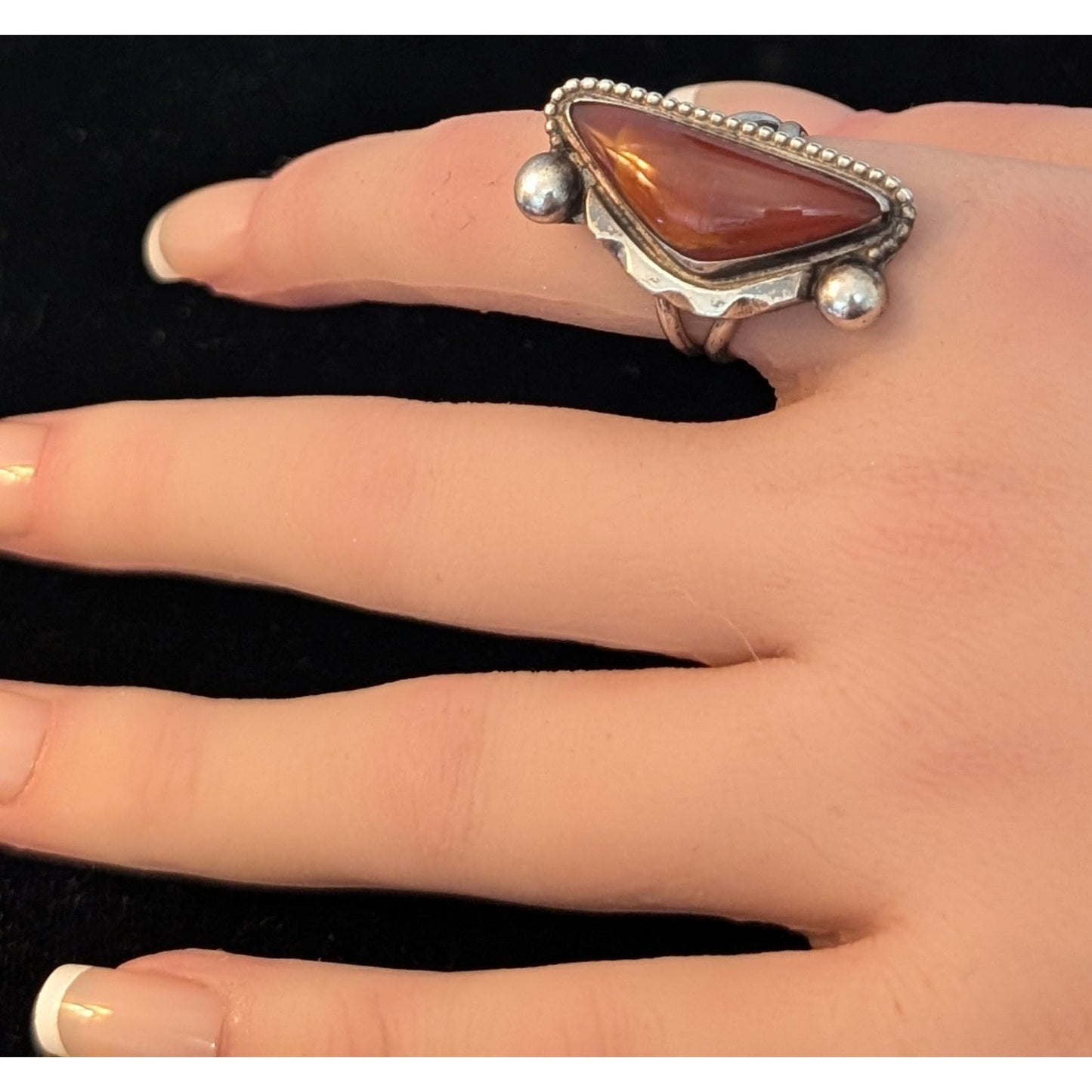 Vintage Navajo Native American Red Stone 925 Sterling Silver Ring Size 6.5
