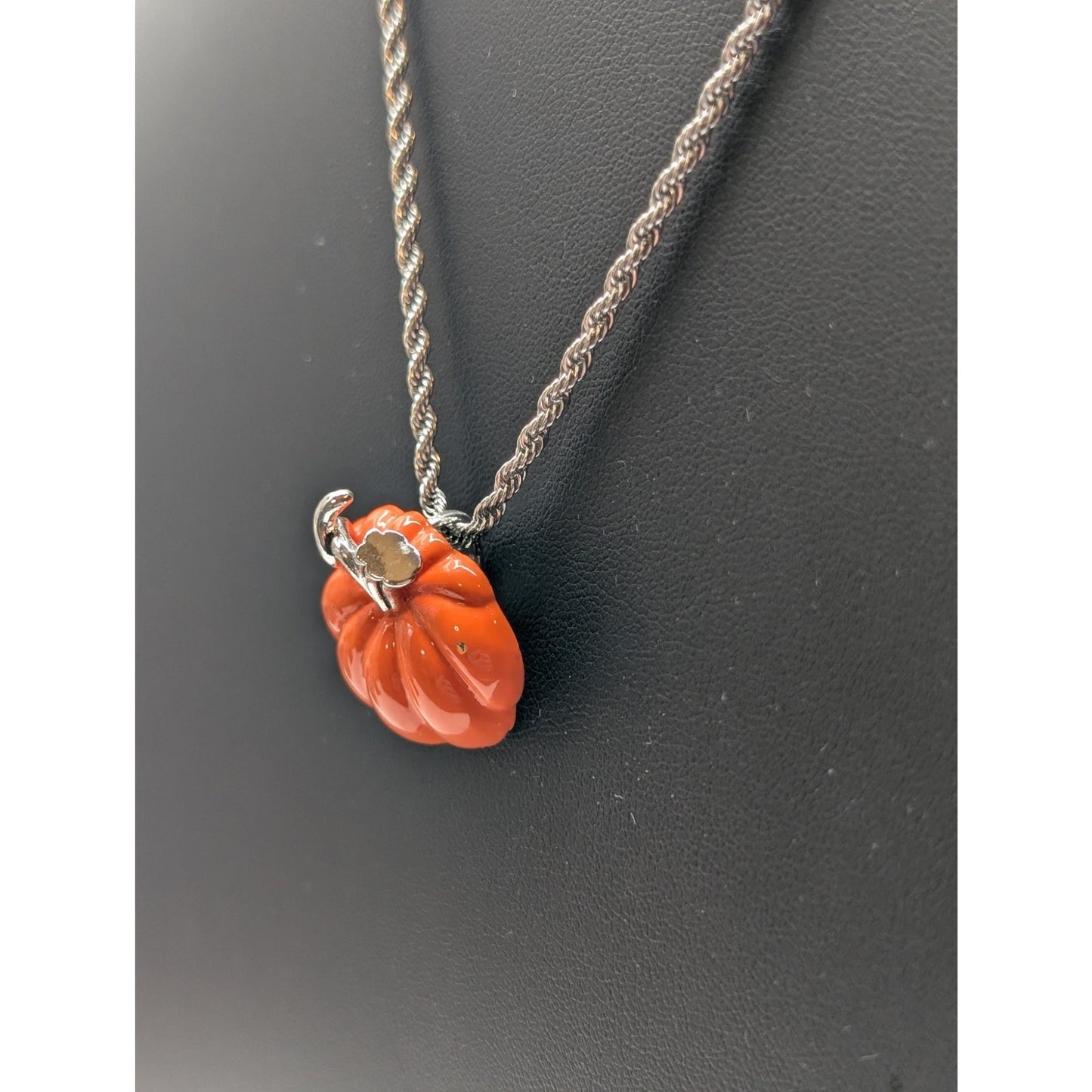 Vtg Silver Tone Orange 'Best' Pumpkin Necklace & AJMC Pumpkin Wreath Brooch