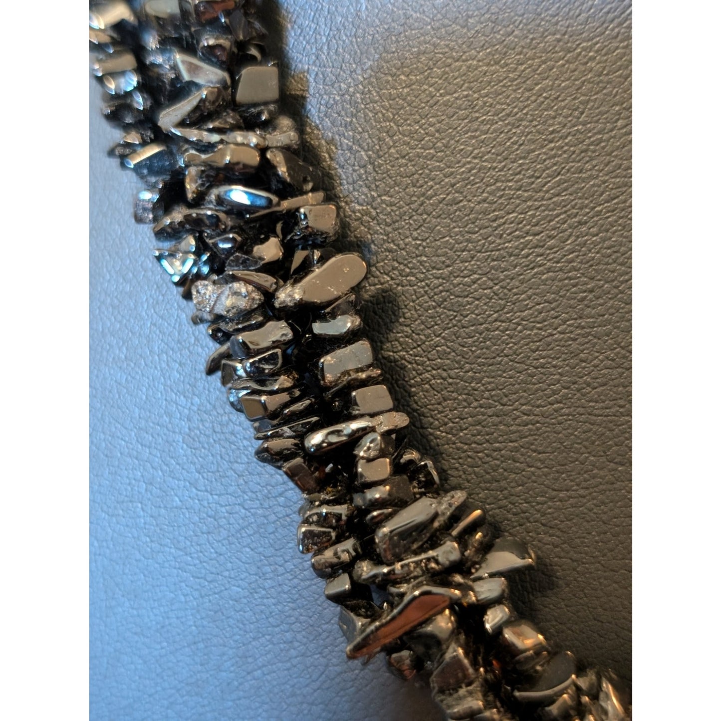 Vintage Southwest 4-Strand Black Stone Chip Bead Necklace W/ Sterling Cone Ends