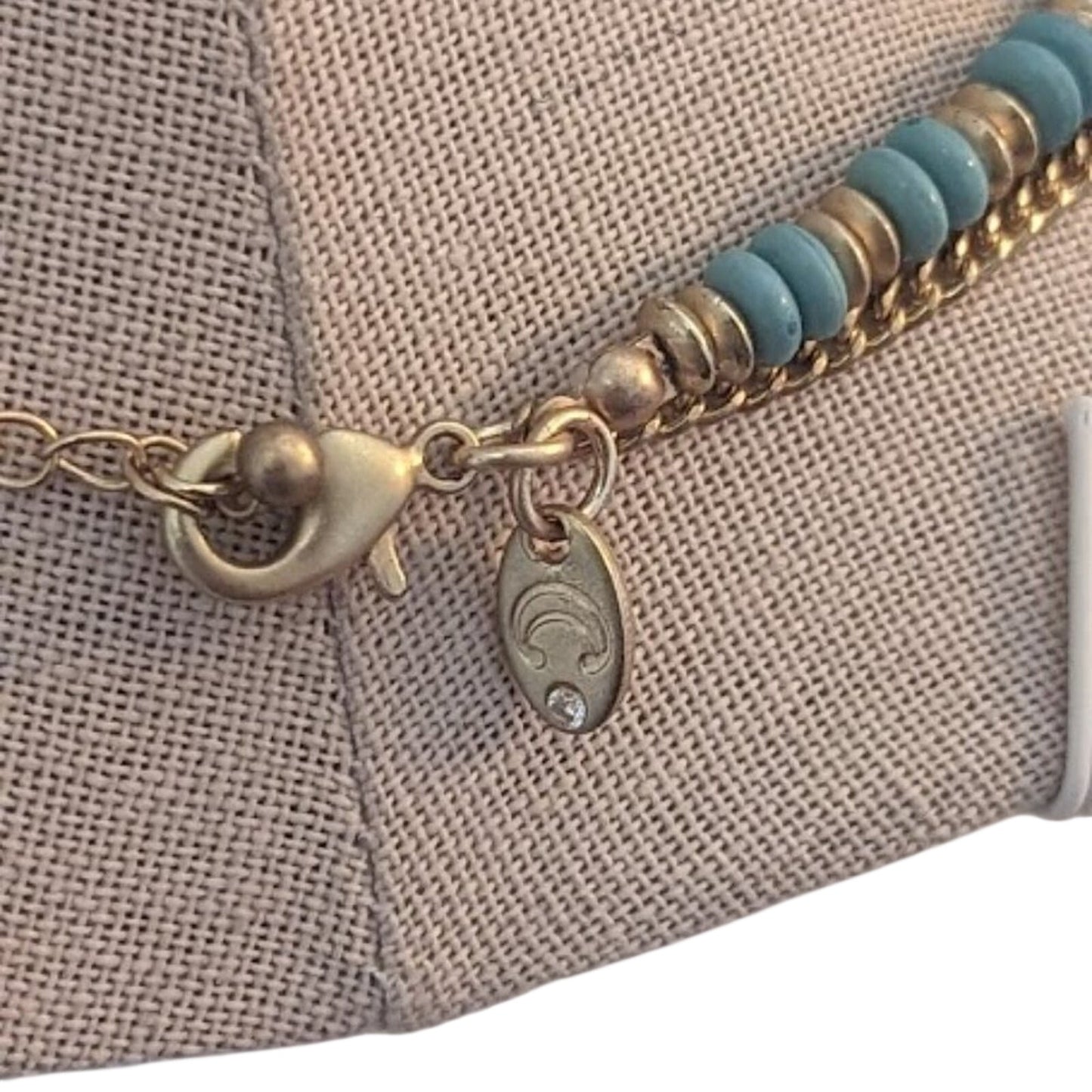 Charming Charlie Gold Tone Turquoise Colored Beads and Stone Tassel Pendant