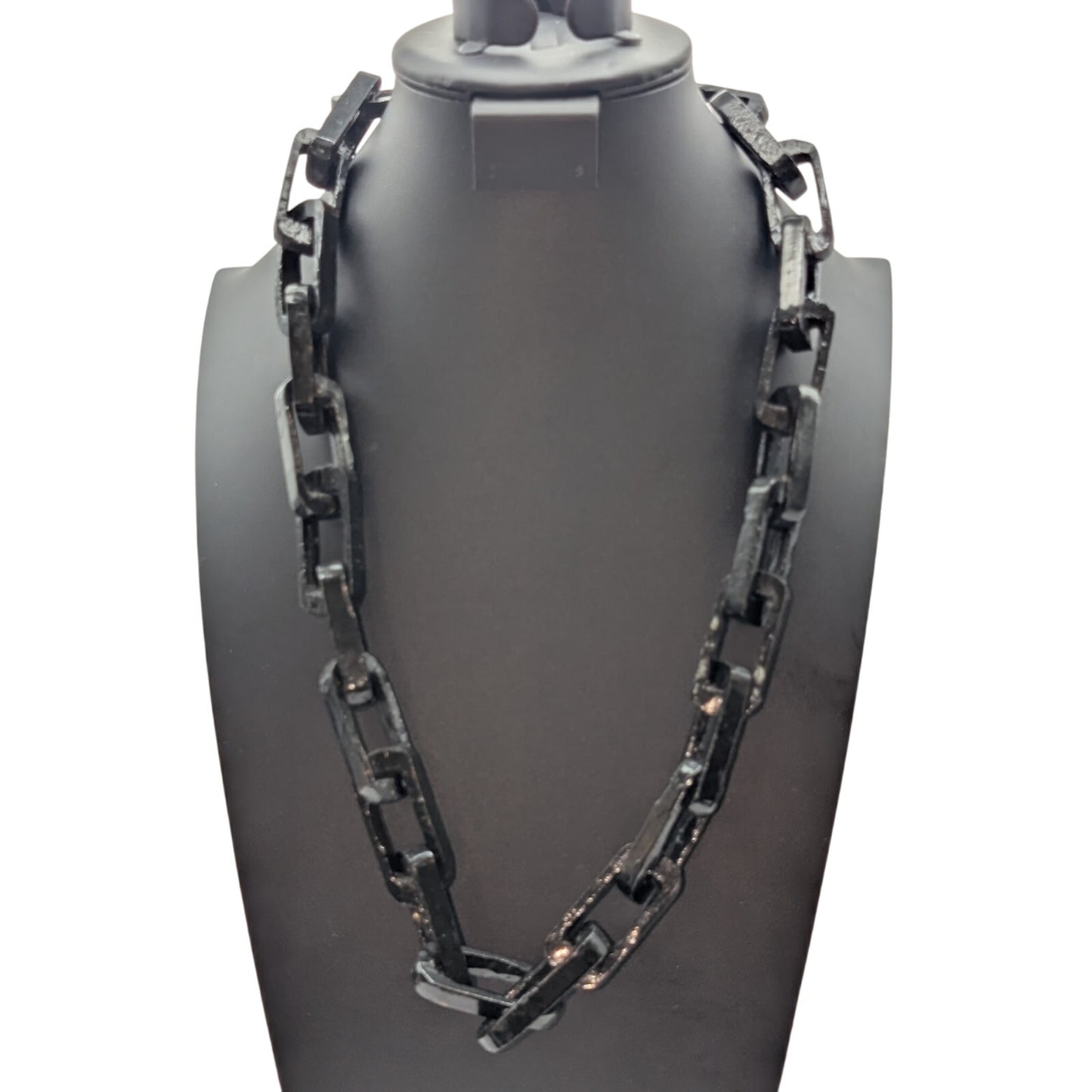 Chunky Lightweight Black Painted Wood Chain 26" Necklace