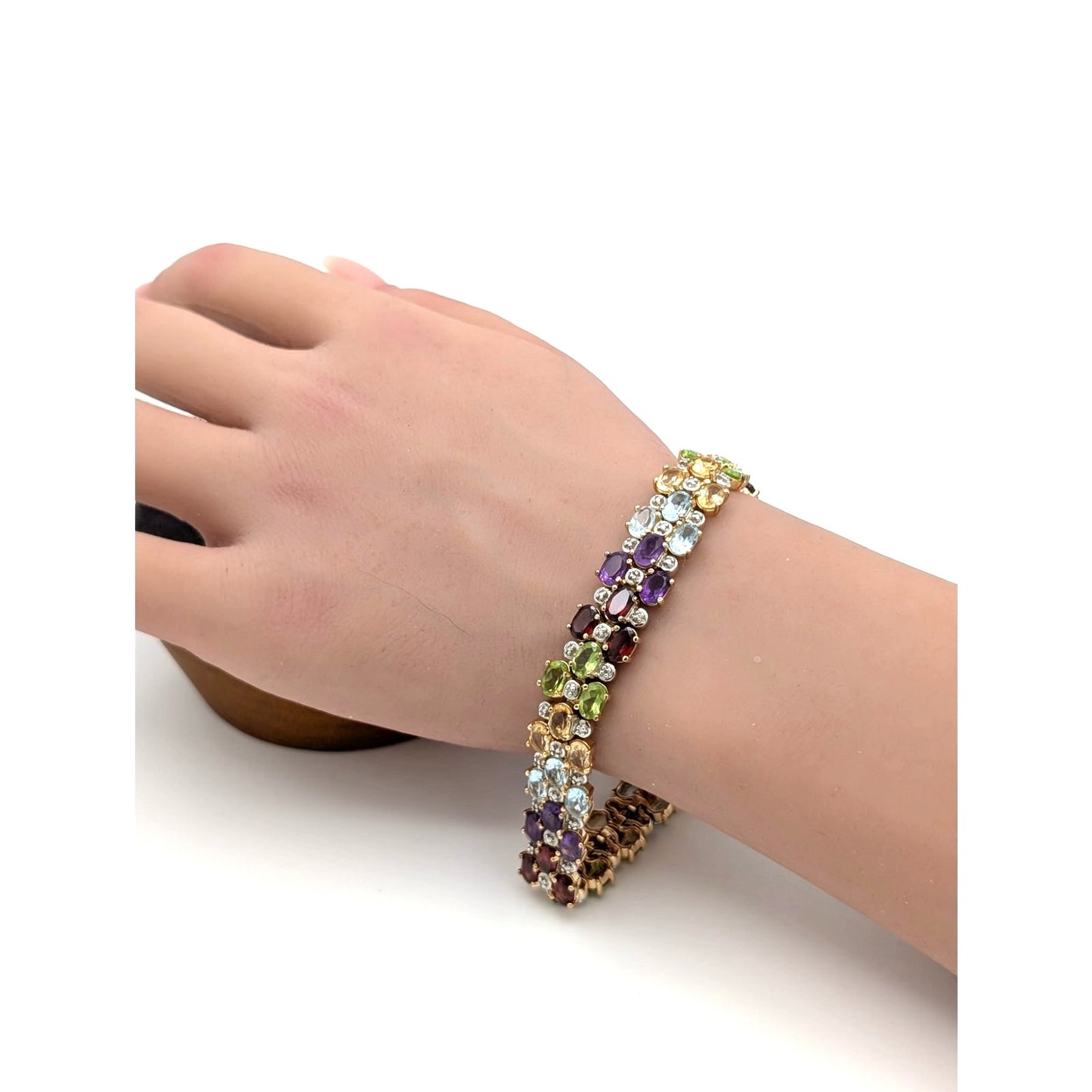 Vintage 925 Sterling Silver Gold Vermeil Multi Gemstone Tennis Bracelet