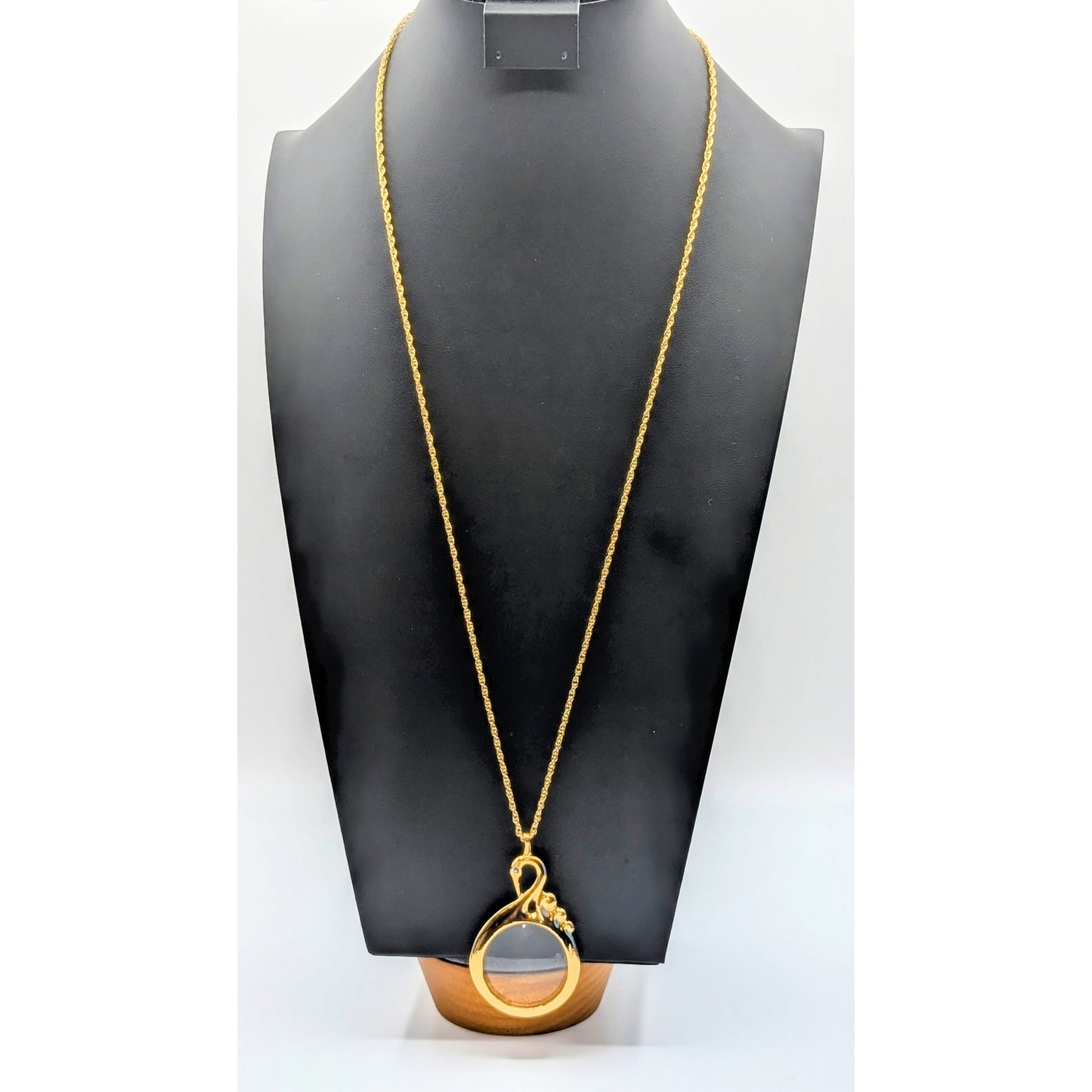 Vintage Rare Book Signed 1994 Avon Swan Magnifying Glass Pendant Necklace