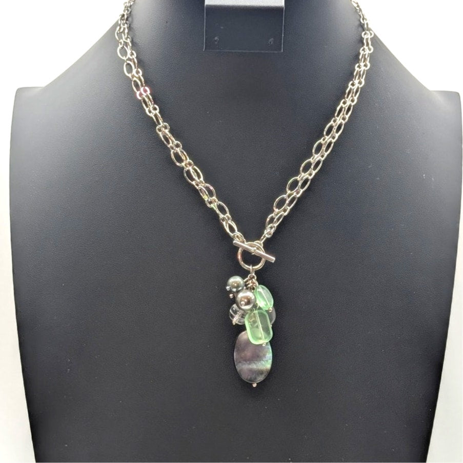 Lia Sophia Toggle Front Double Strand Silver Tone 'Pistachio' Cluster Necklace
