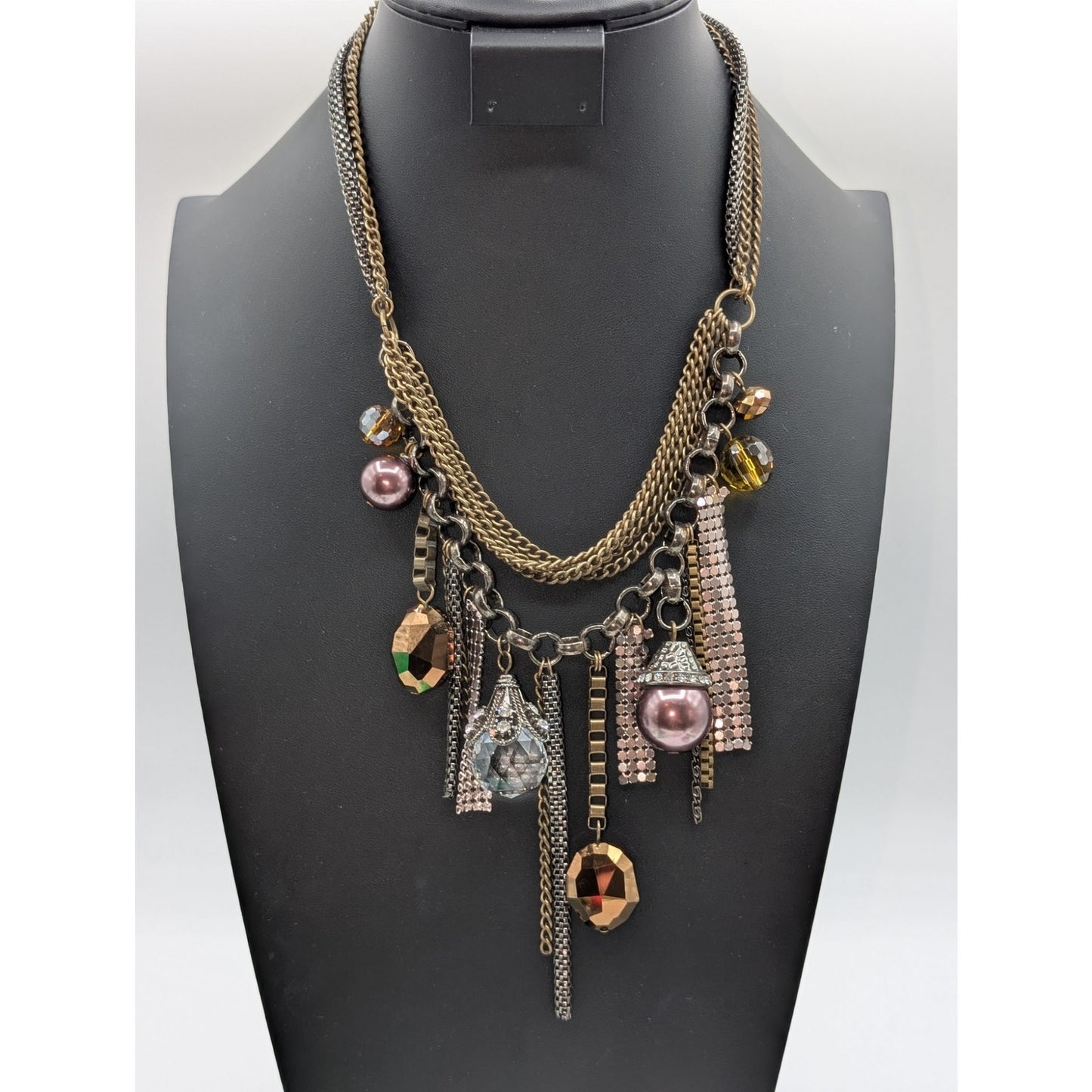 Multi-Bauble Multi-Chain Multi-Metals Beaded 20" Necklace