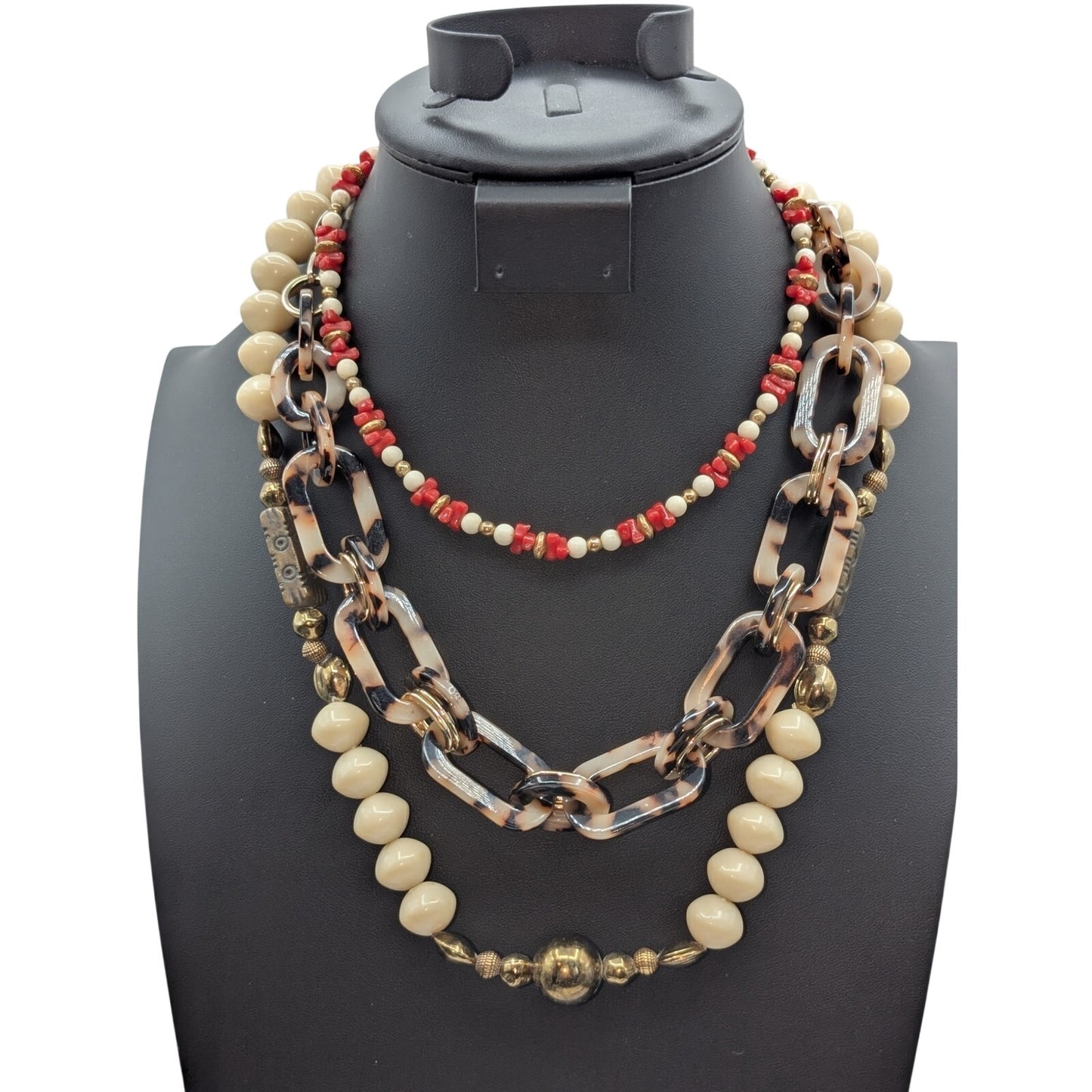 Lot of Three Stone Faux Tortoise Acrylic Beaded Necklaces