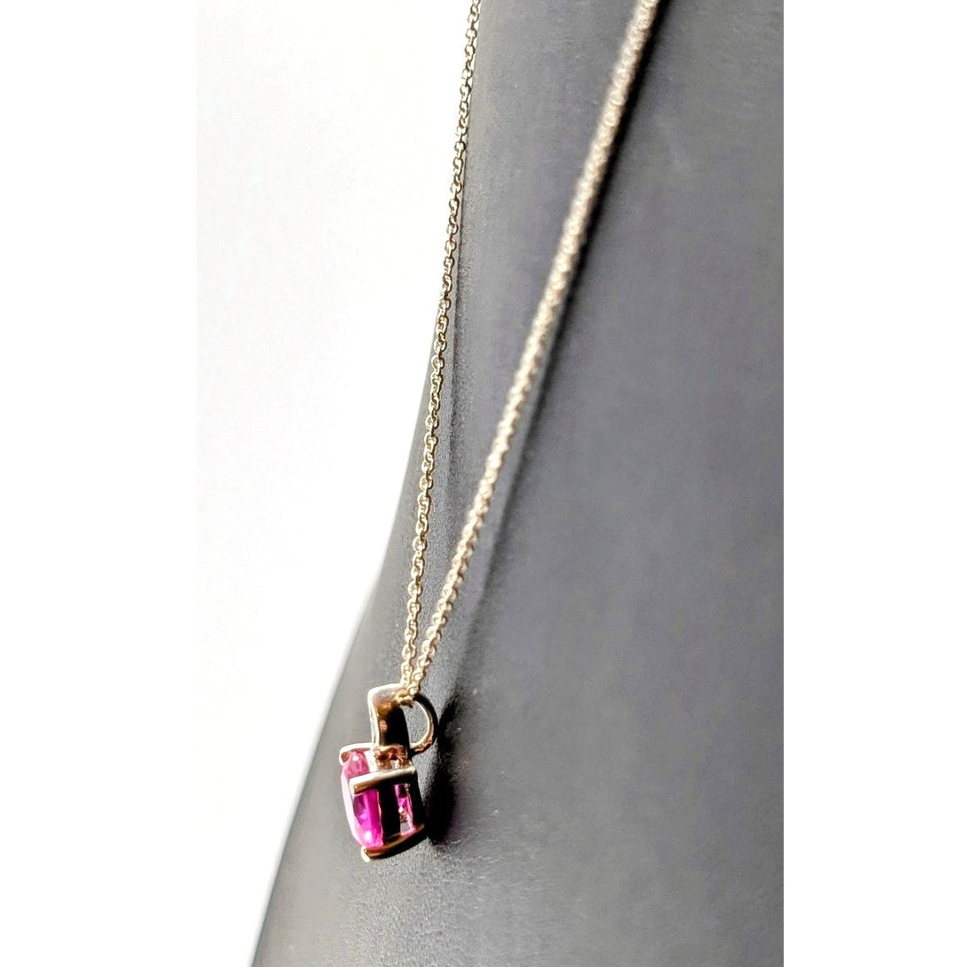 Pink Sapphire Solitaire & CZ Pendant 925 Sterling Silver 18.5" Necklace