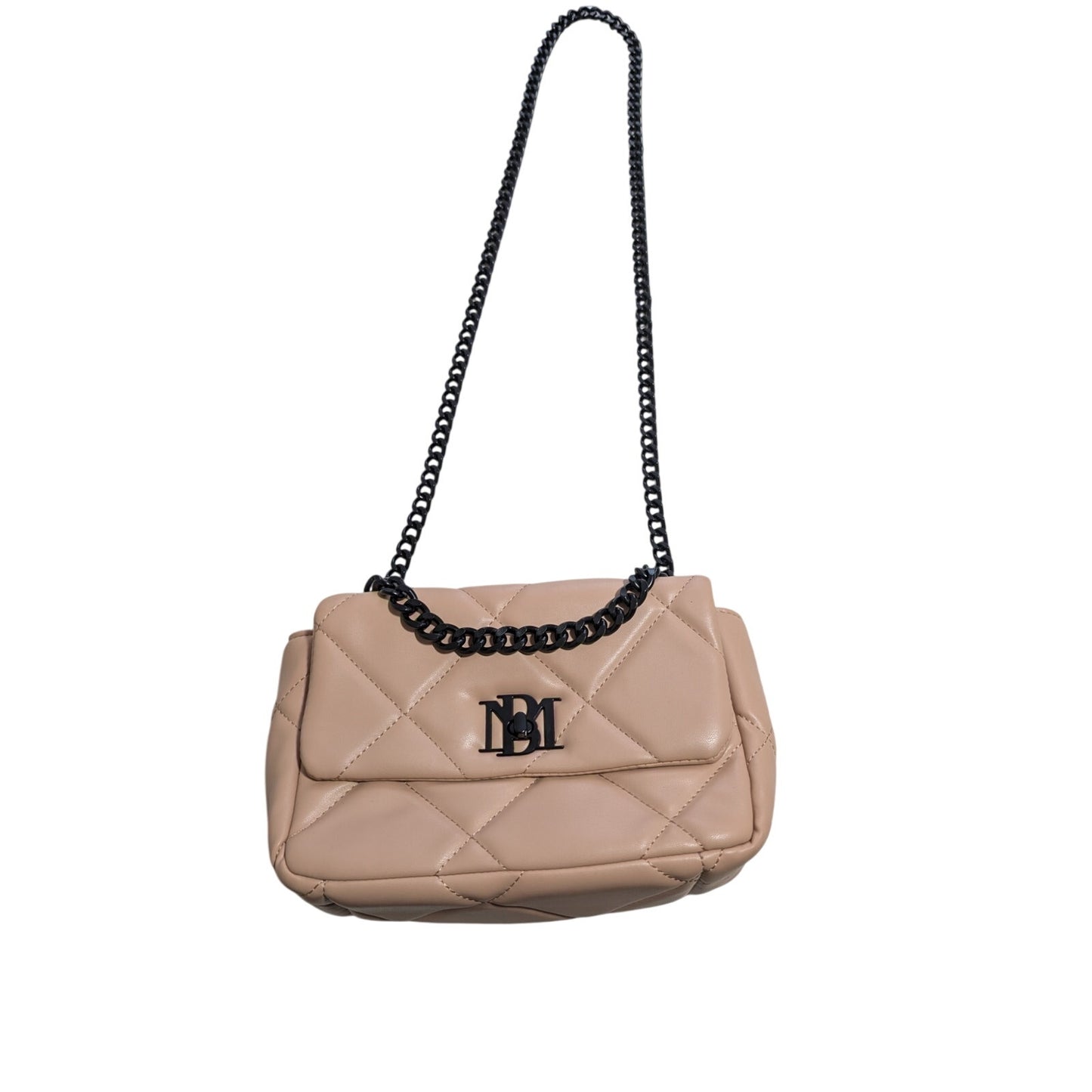 Badgley Mischka Blush Pink Black Diamond Quilted Logo Messenger Chain Strap Bag