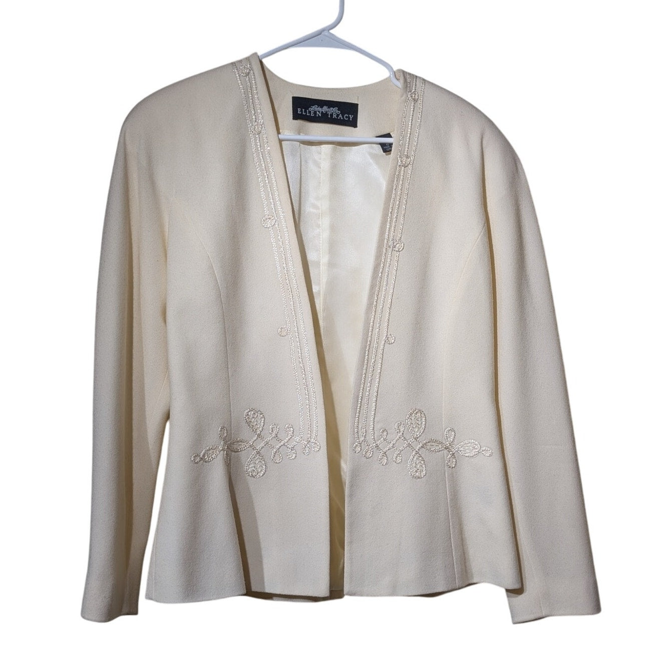 Vintage Linda Allard for Ellen Tracy Cream Wool Cashmere Open Front Blazer Sz 8