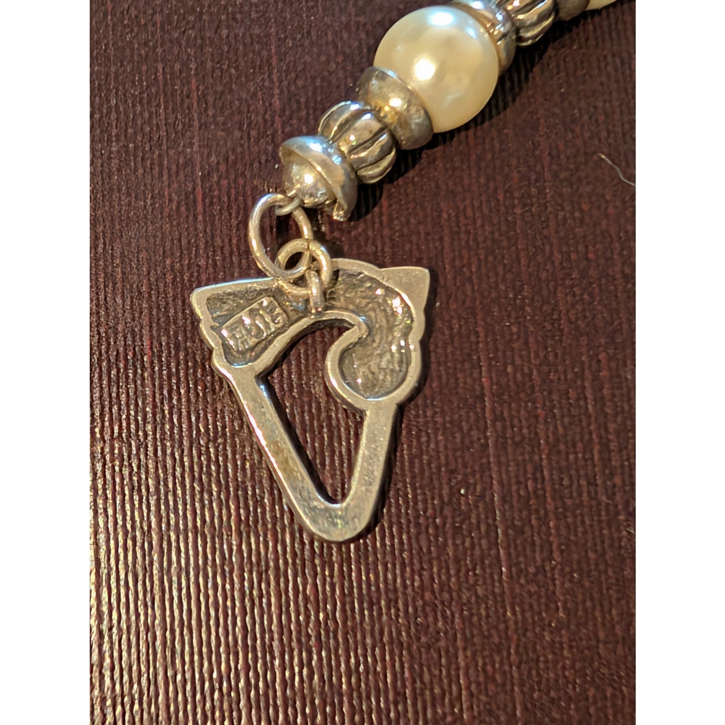925 Sterling Silver Glass Faux Pearl Bead Fancy Toggle Clasp 7.5" Bracelet