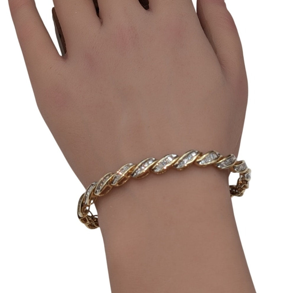 14k Yellow Gold S Design Baguette & Round Diamond Tennis Bracelet
