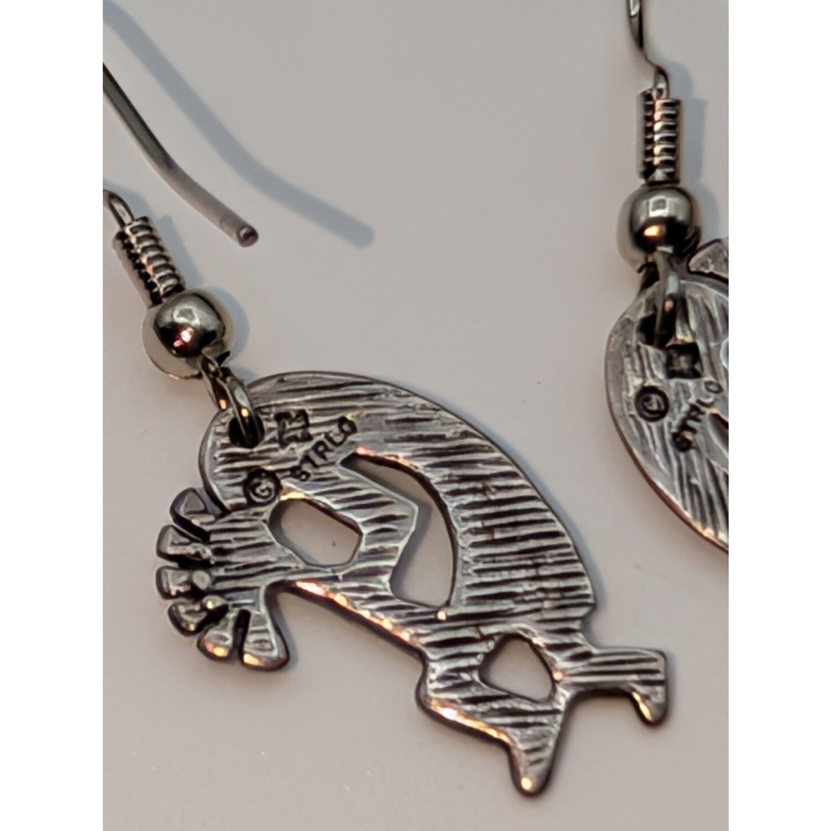 925 Sterling Silver Kokopelli Dangle Wire Earrings 2.6g