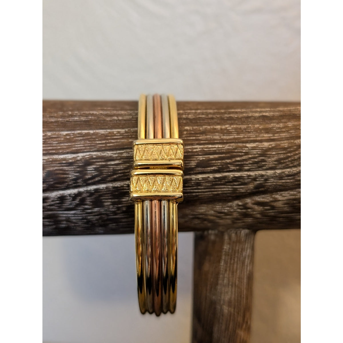 Tri-Color Metal Clamper Style Bangle Bracelet
