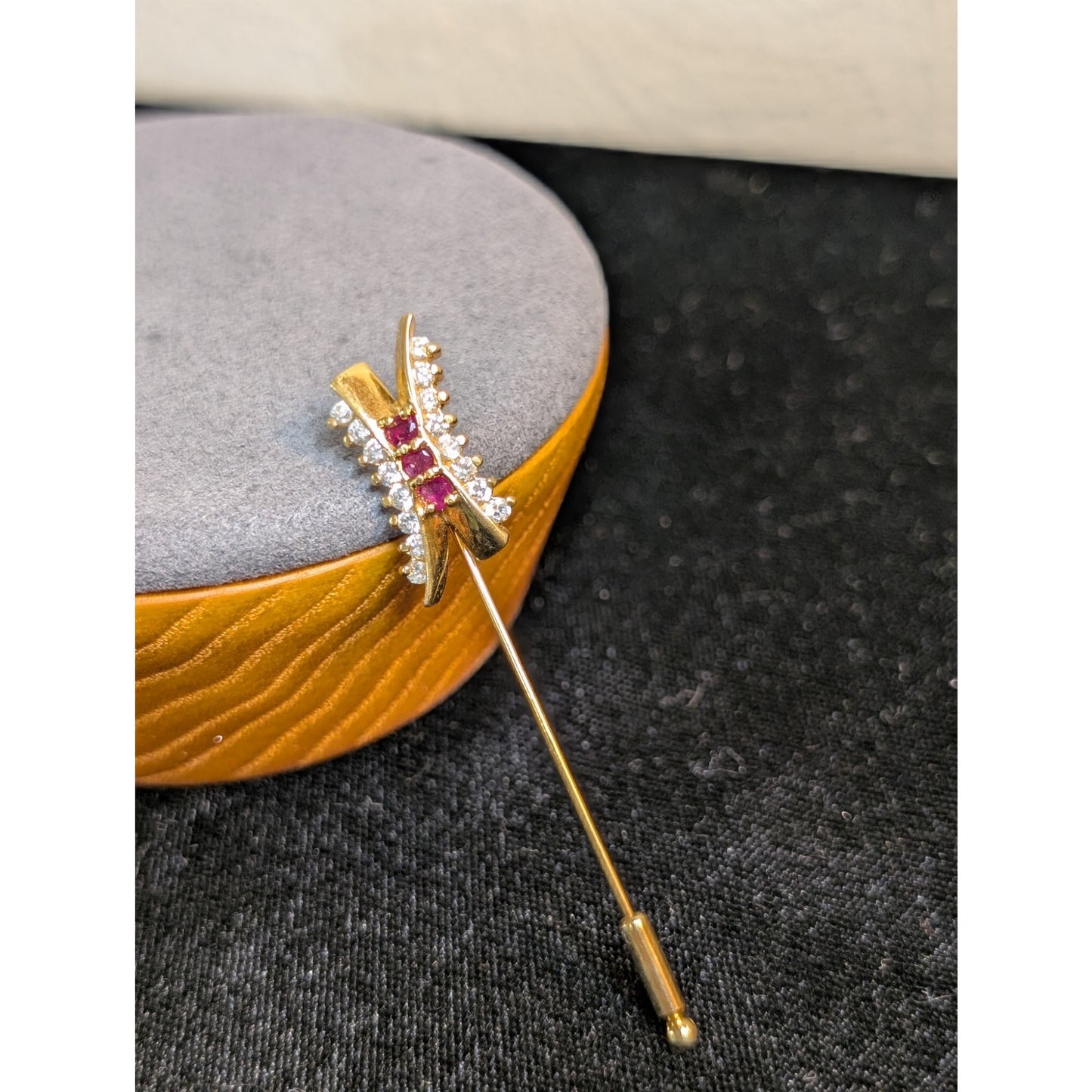 Gorgeous Red & Clear CZ Gold Tone Stick Pin