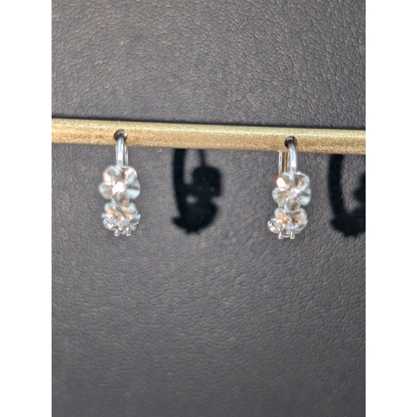 Sweet Three Flower CZ 925 Sterling Silver Huggie Half Inch Hoop Earrings