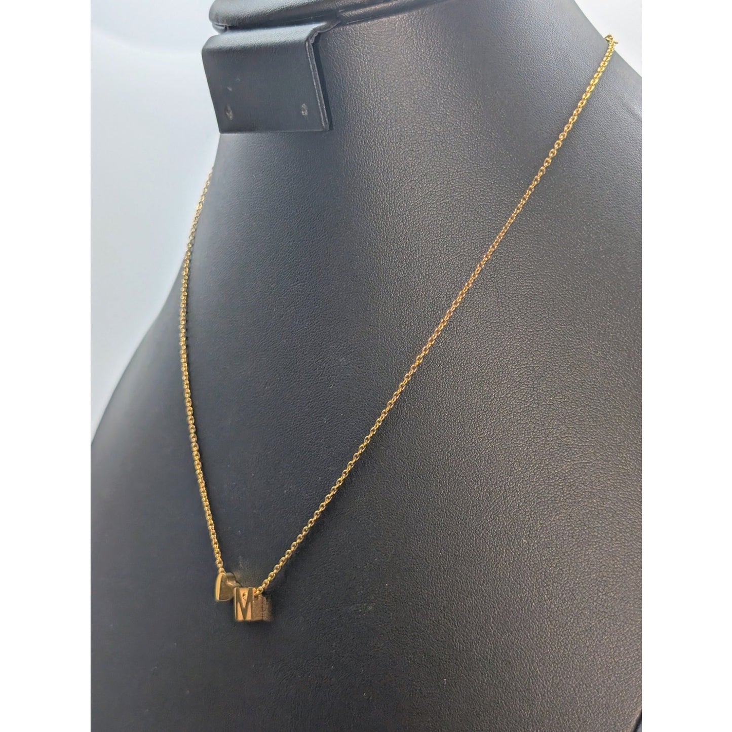 Gold Tone 'M' Heart Sliding Charm 17"-19" Necklace