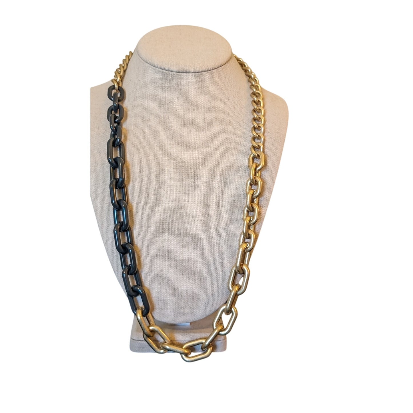 Navy Enamel & Gold Tone Chain Link 28" Necklace