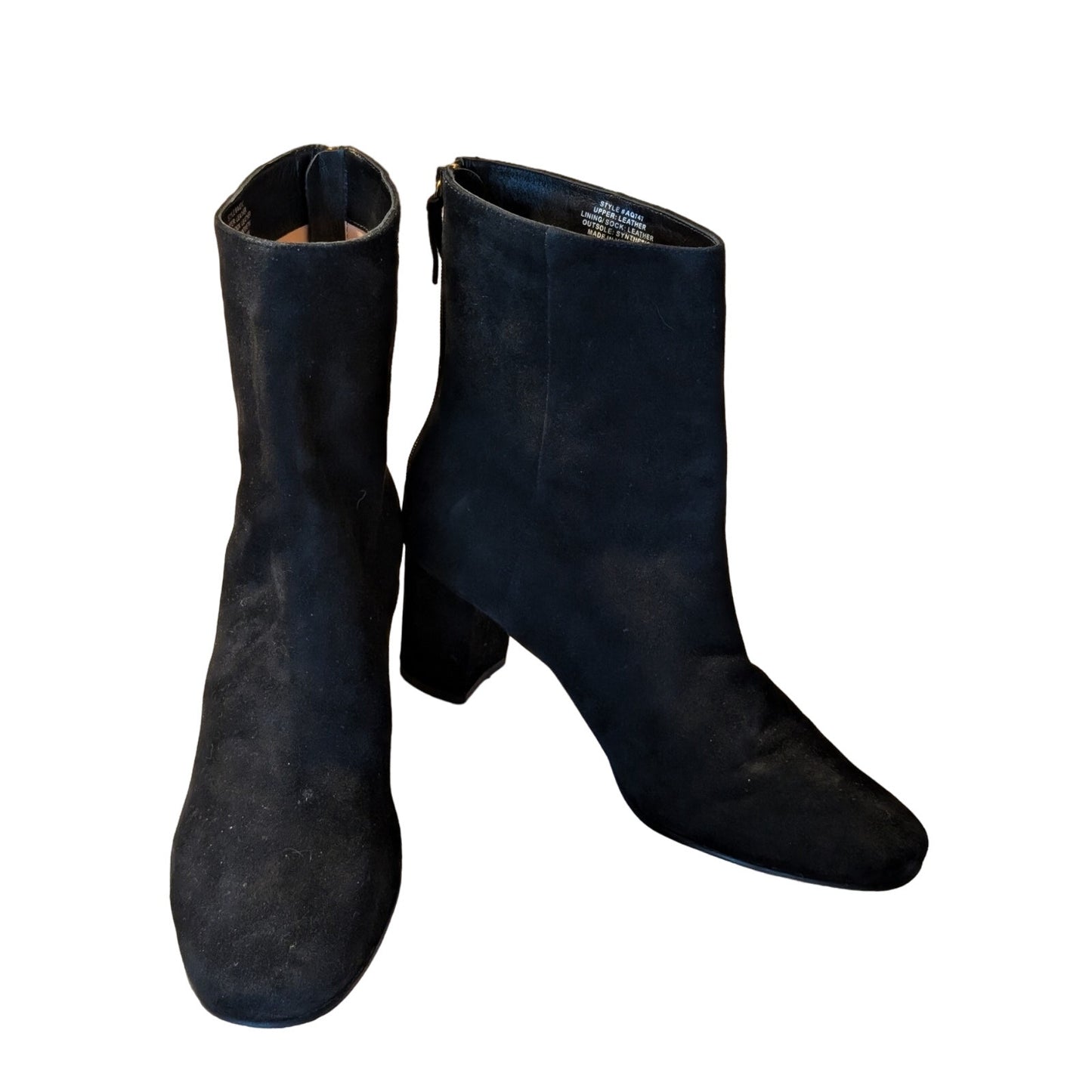 J. Crew Black Suede Round Toe High Ankle Back Zip Chunky Heel Boot Womens Sz 9