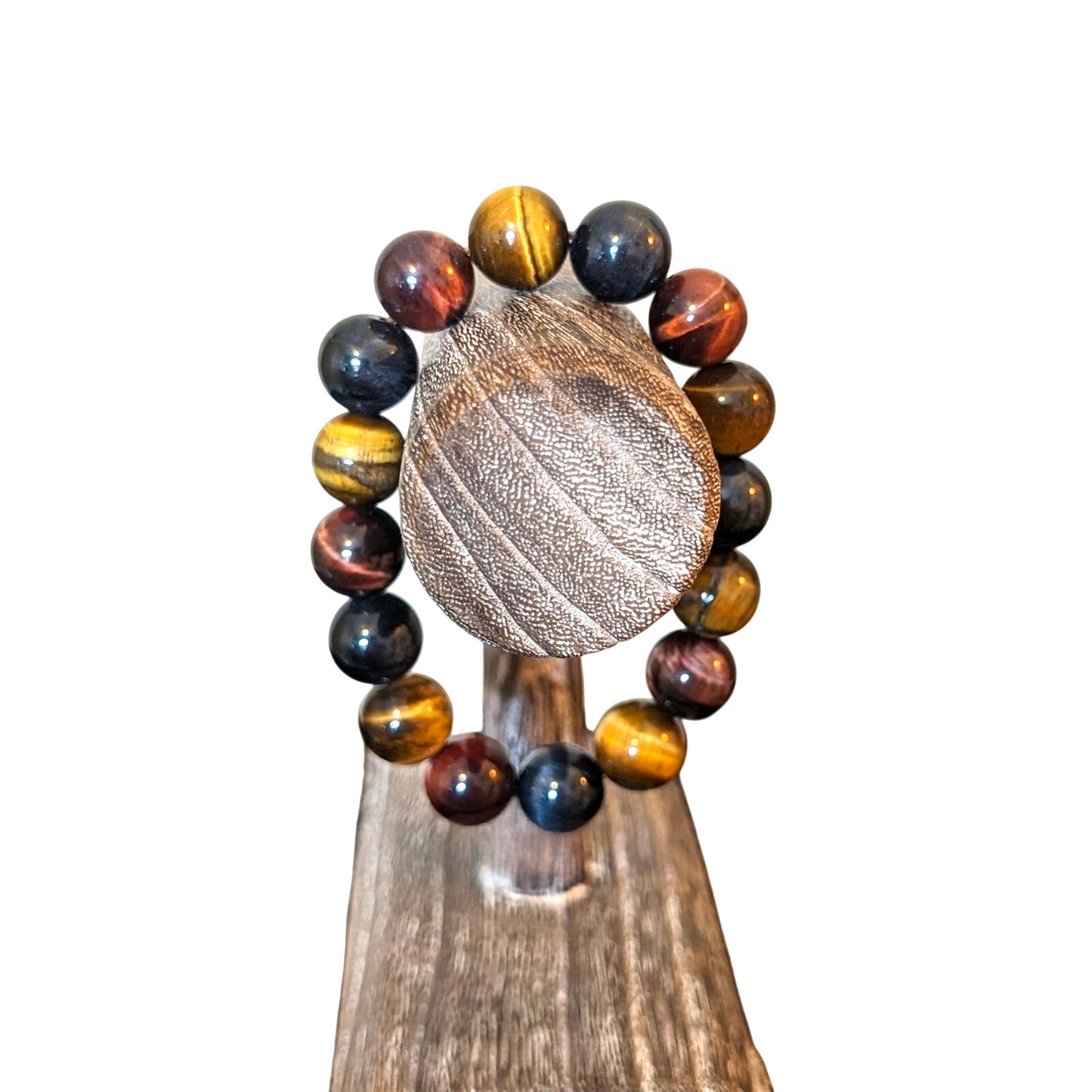 14mm Blue, Red and Gold Yellow Tiger Eye Crystal Beads Stretchable Bracelet