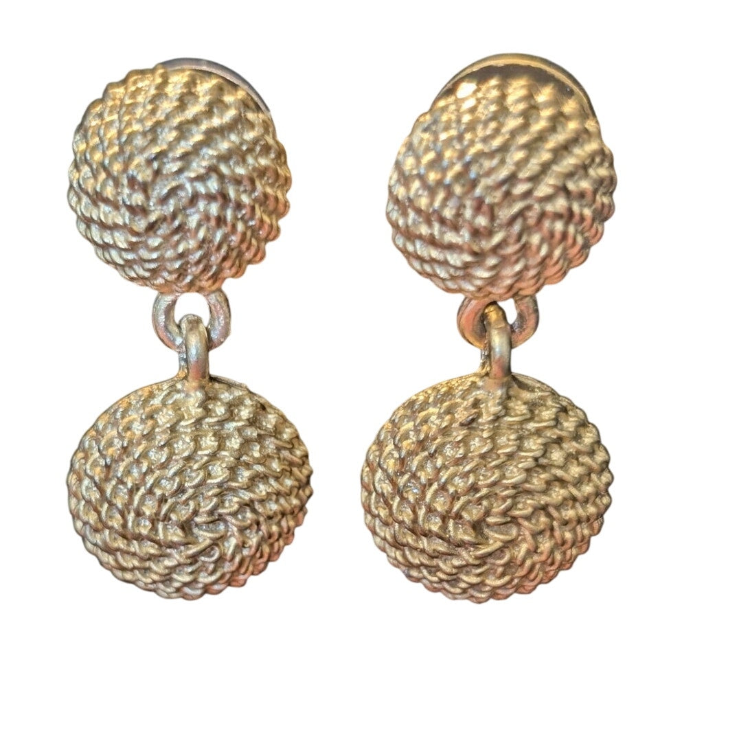 Vintage Ginnie Johansen GJD Designer Gold Tone Rope Dangle Pierced Earrings