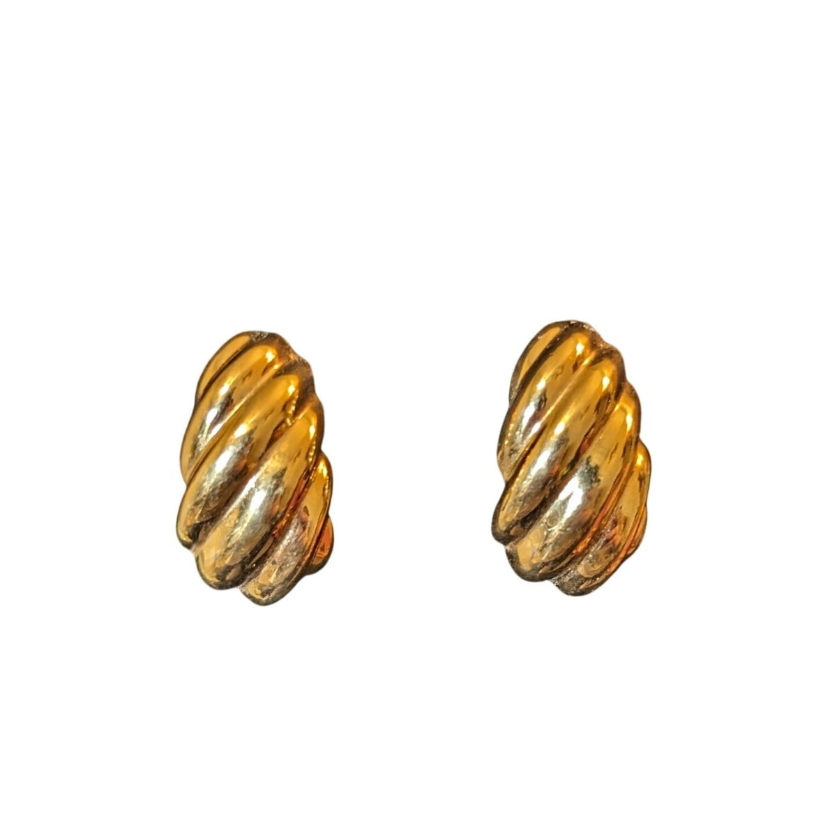 Givenchy Clip On Gold Tone Shrimp Half Hoop Paris New York Logo Vintage Earrings