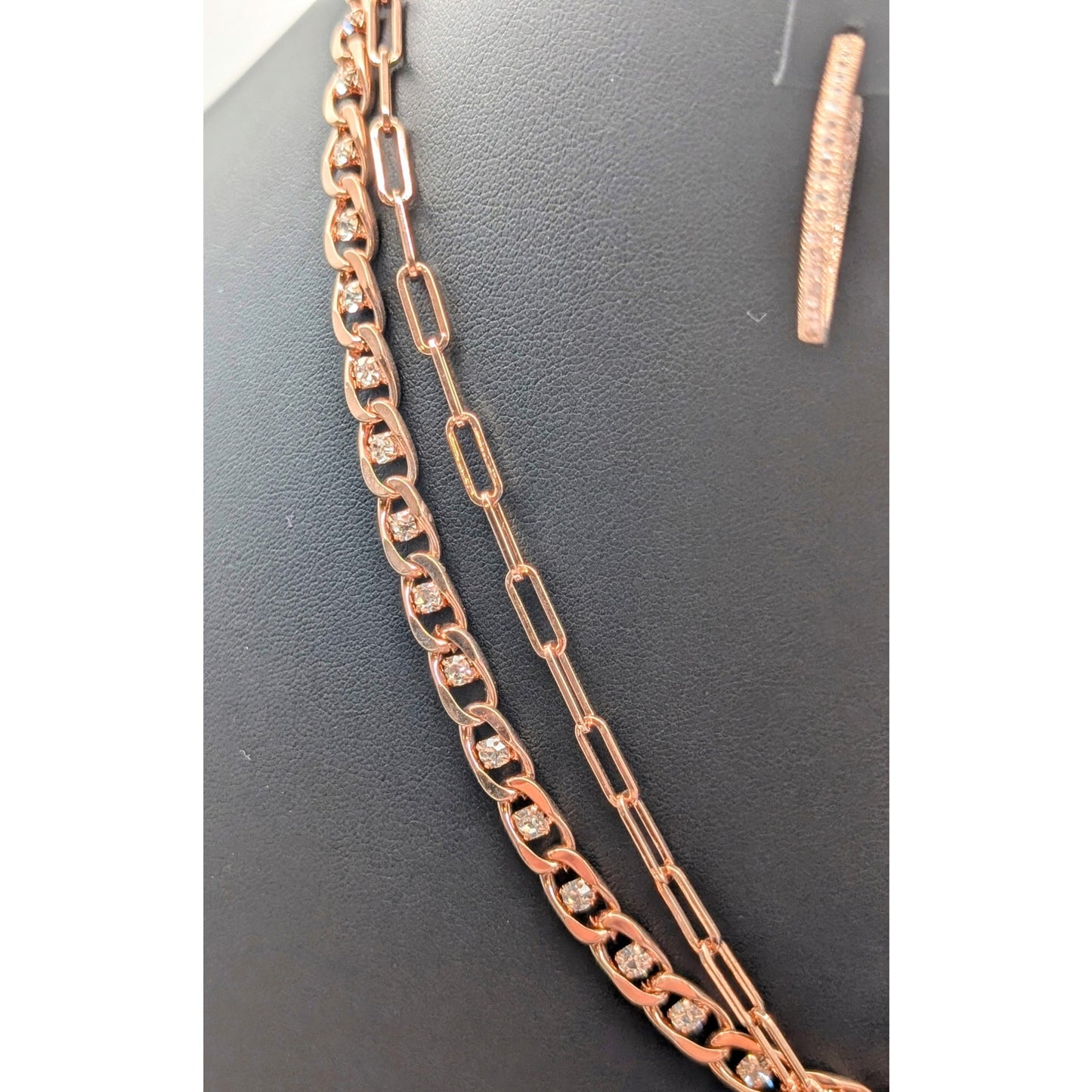 Lot of Two Necklaces Two Bracelets & Three Pair Earrings Rose Tone Metal
