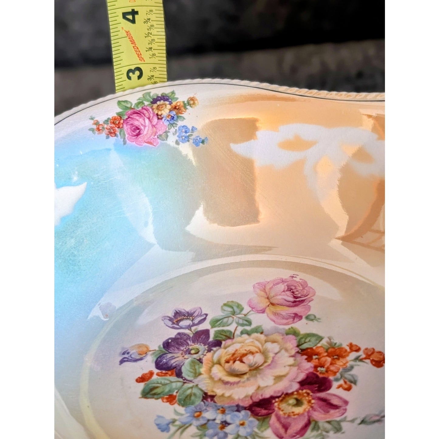 Vintage Crown Ivory Large Serving Bowl Floral Design Japan 11 30
