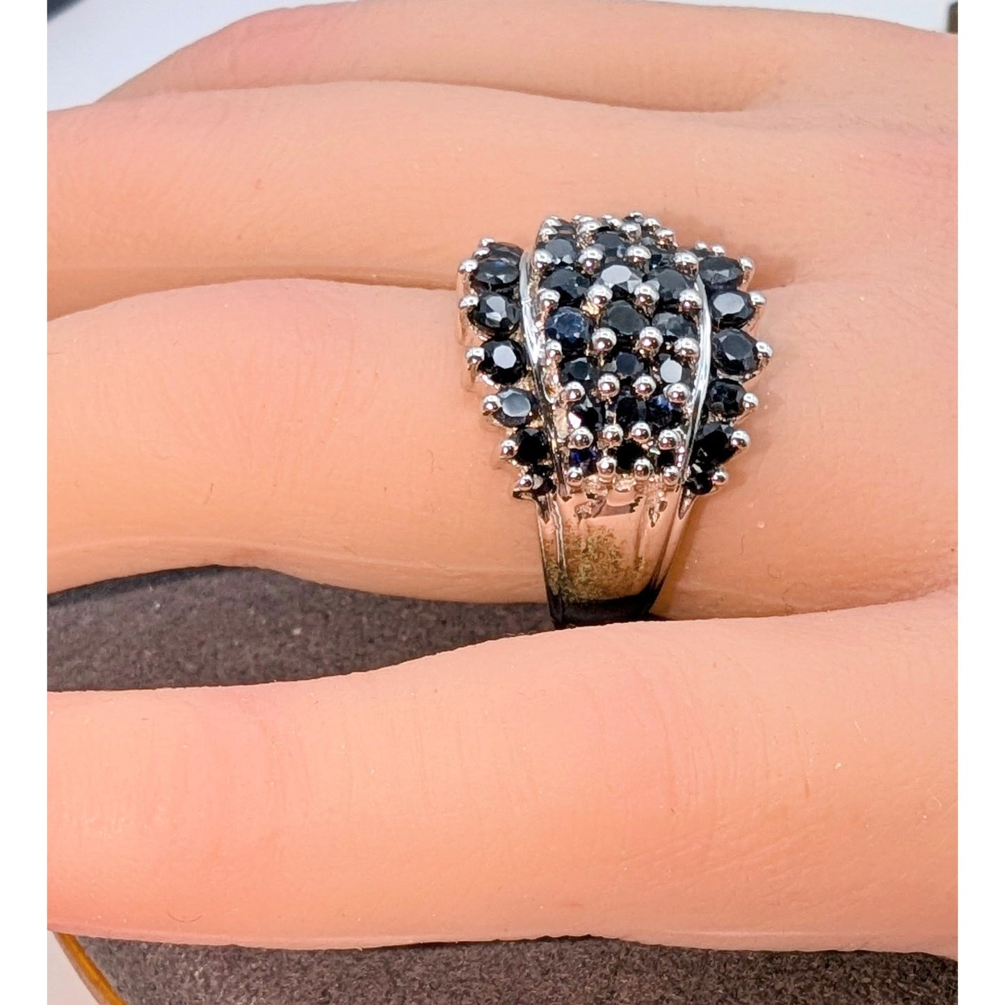 925 Sterling Silver India Test as Sapphire Cluster Ring Size 6.75