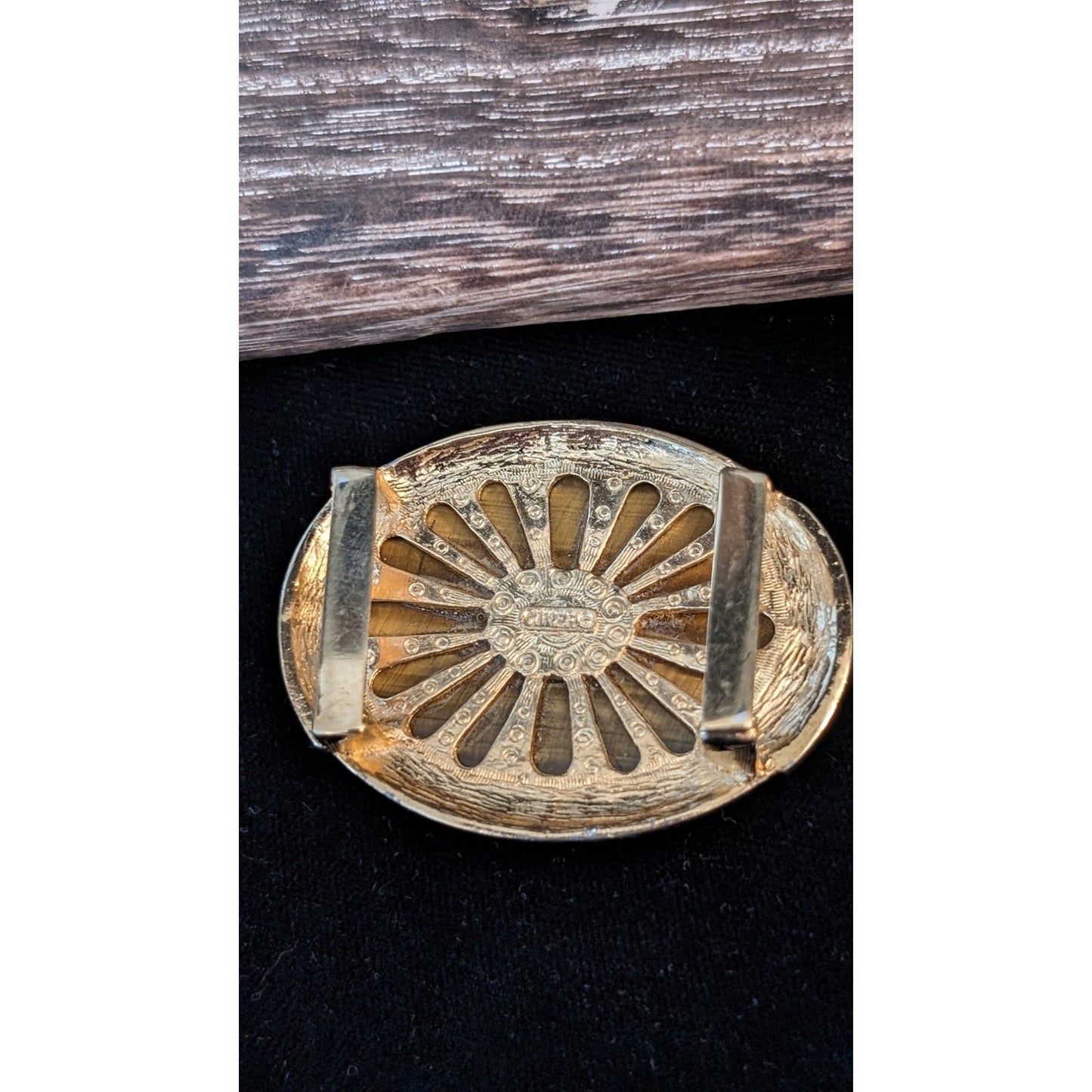 Ciner Vintage Oval Shaped Tiger Eye Gold Tone Scarf Buckle Clip