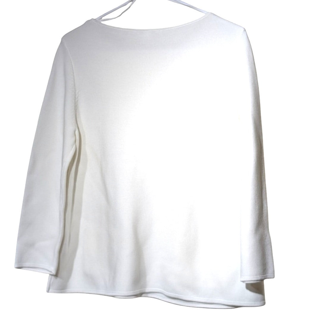 COS White 100% Cotton Knit Front Pocket Detail Slightly Cropped Sleeve Sweater S