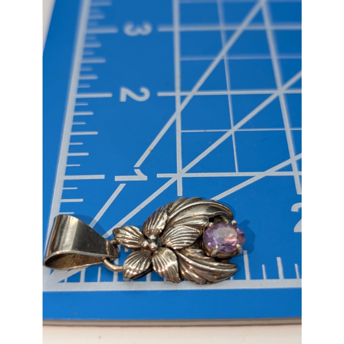 Vintage Sterling Genuine Amethyst Flower Pendant (Only)