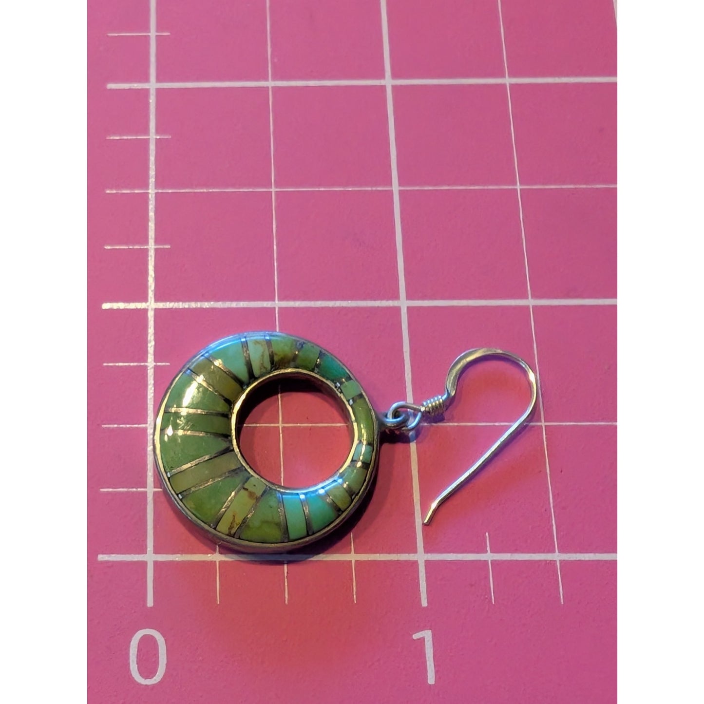 Vintage Signed M Sterling Silver Stone Inlay Southwest Donut Dangle Earrings