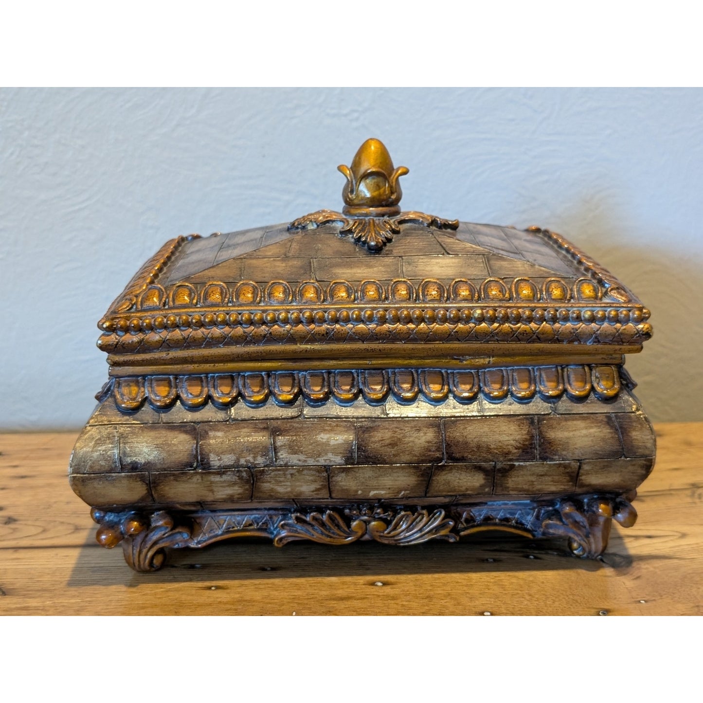 Jewelry Chest or Trinket Box Brick Pattern Removeable Lid Wood Look Resin