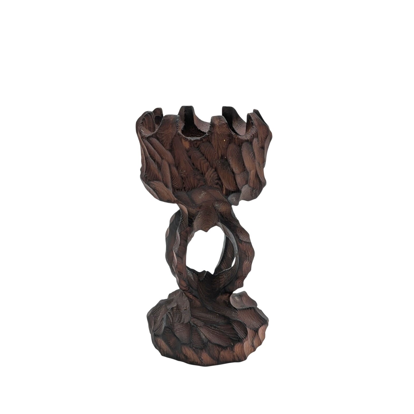 Vintage Mid-Century Modern Hand Carved Brutalist Sculpture Wooden Candle Holder