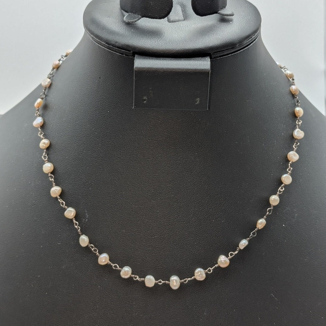 Vtg Genuine Pearl Rosary Chain 925 Sterling Silver Toggle Clasp 18.5" Necklace