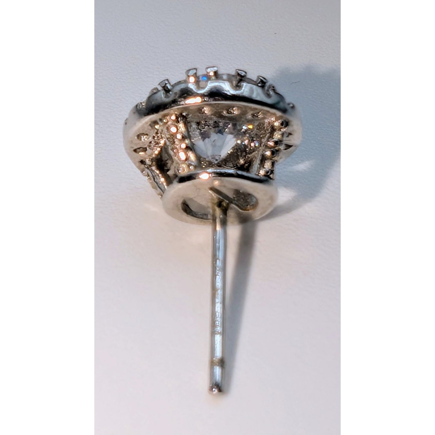 925 Sterling Silver CZ Halo Surround Raised Basket Setting Stud Post Earrings